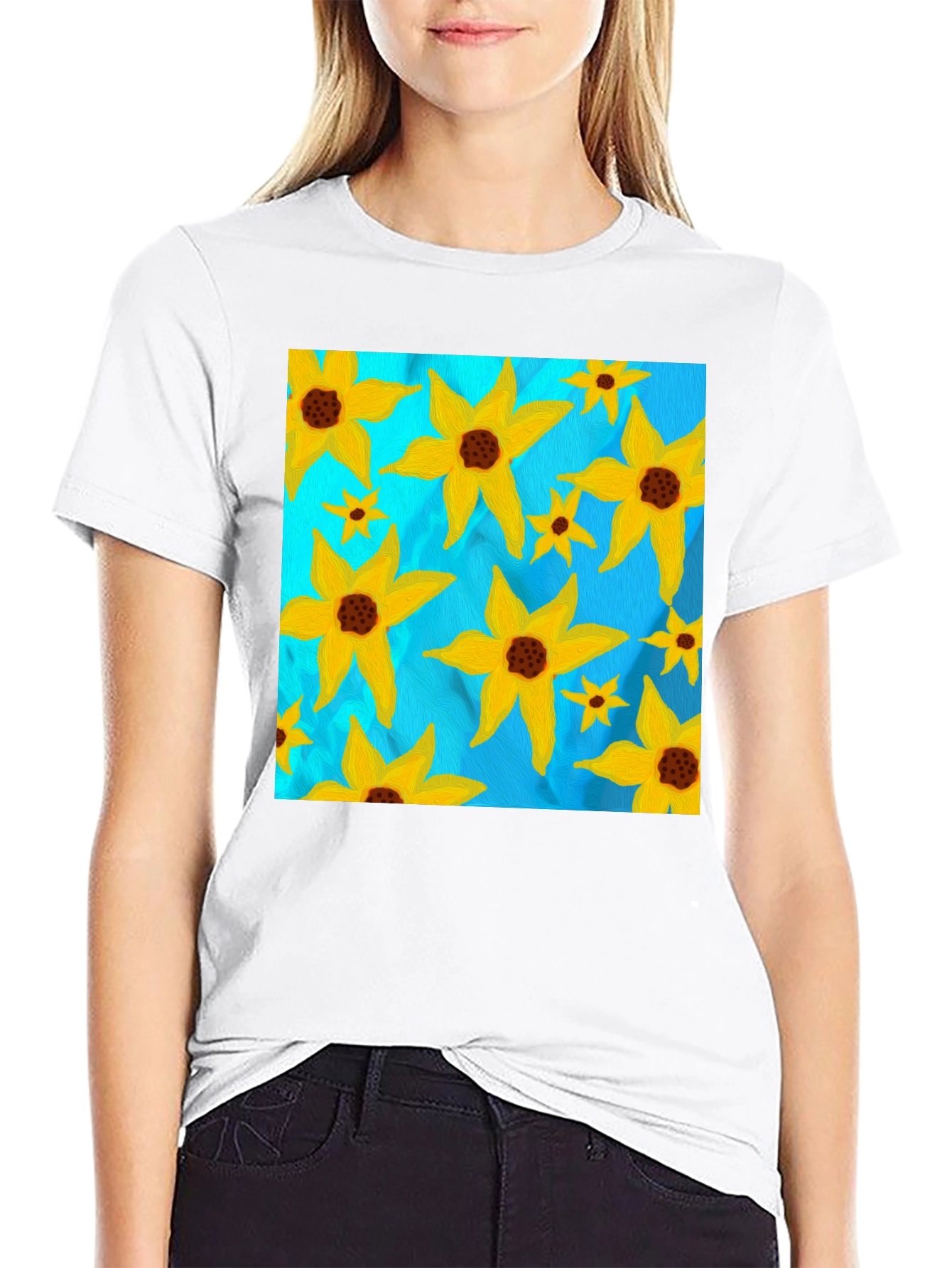 Floral Sun Graphic Tee - Black Casual T-Shirt