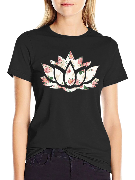Floral Lotus Graphic Tee - Black