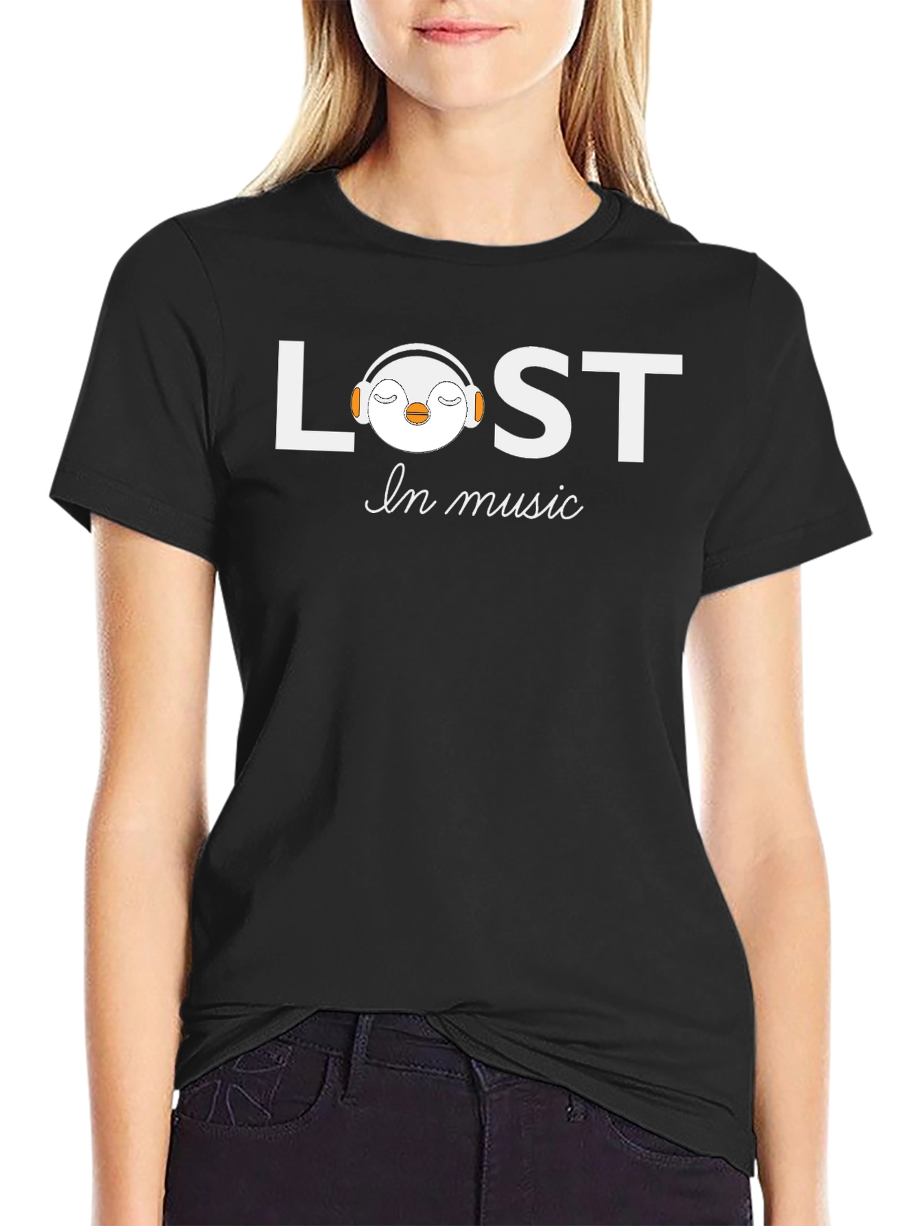 Lost in Music Graphic Tee - Penguin Headphone Design
