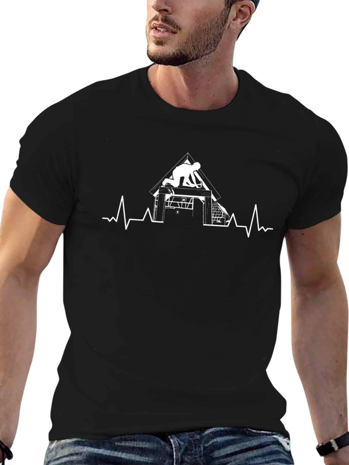 Construction Worker Heartbeat Graphic T-Shirt