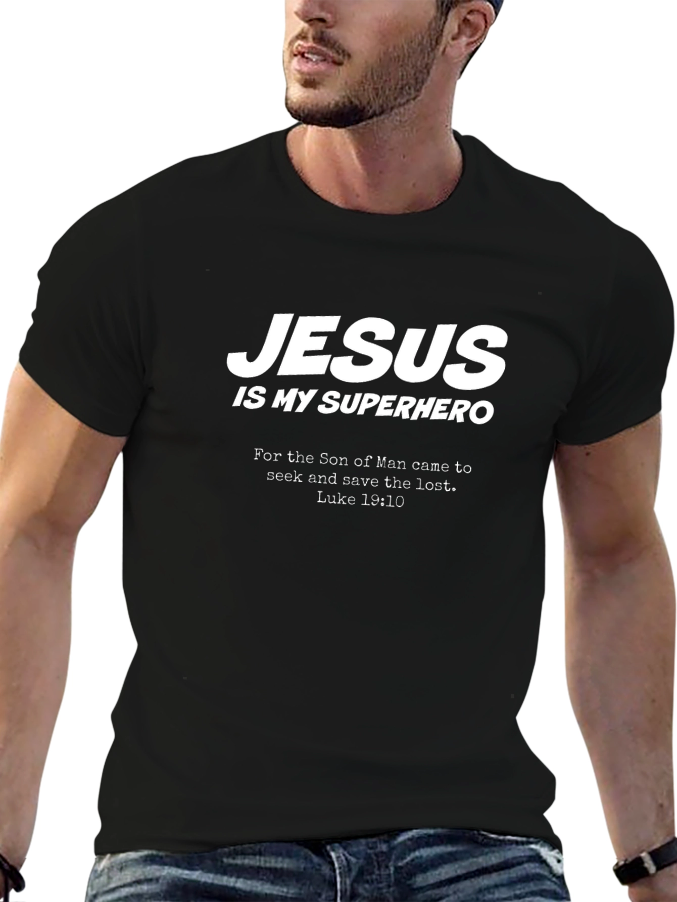 Jesus Is My Superhero Black T-Shirt