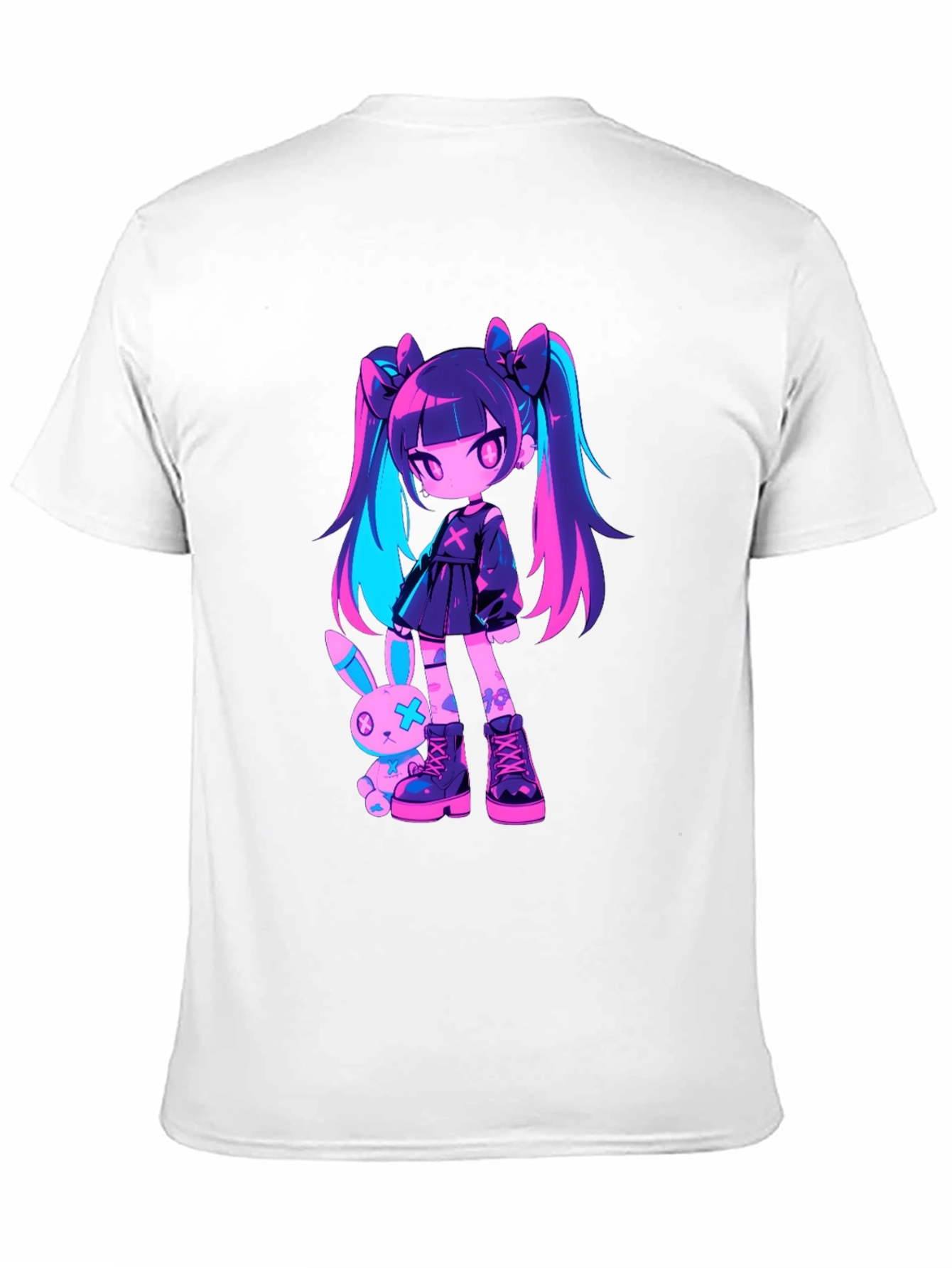 Anime Girl & Bunny Black T-Shirt