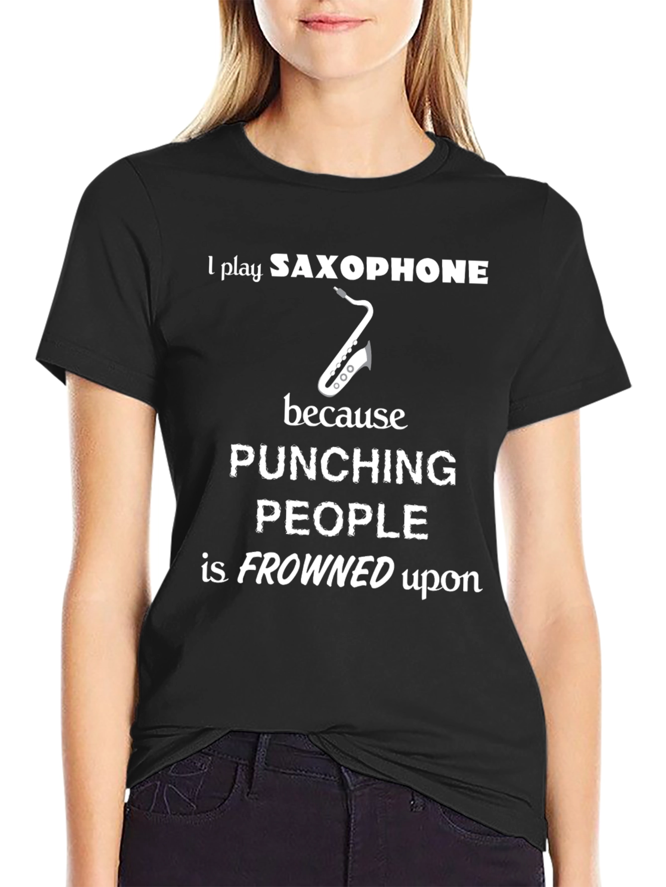 Saxophone Player Funny T-Shirt - Punching People Frowned Upon