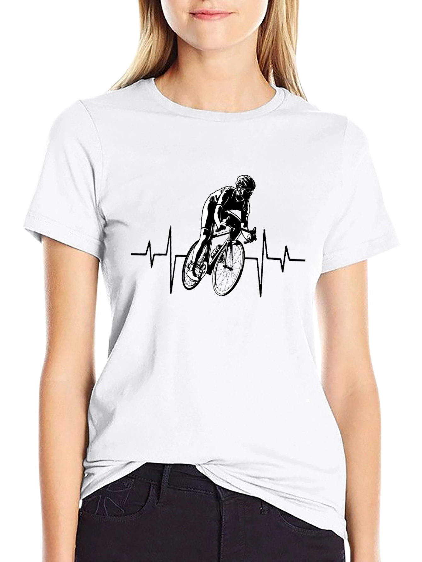 Cyclist Heartbeat T-Shirt - Black Cotton Tee