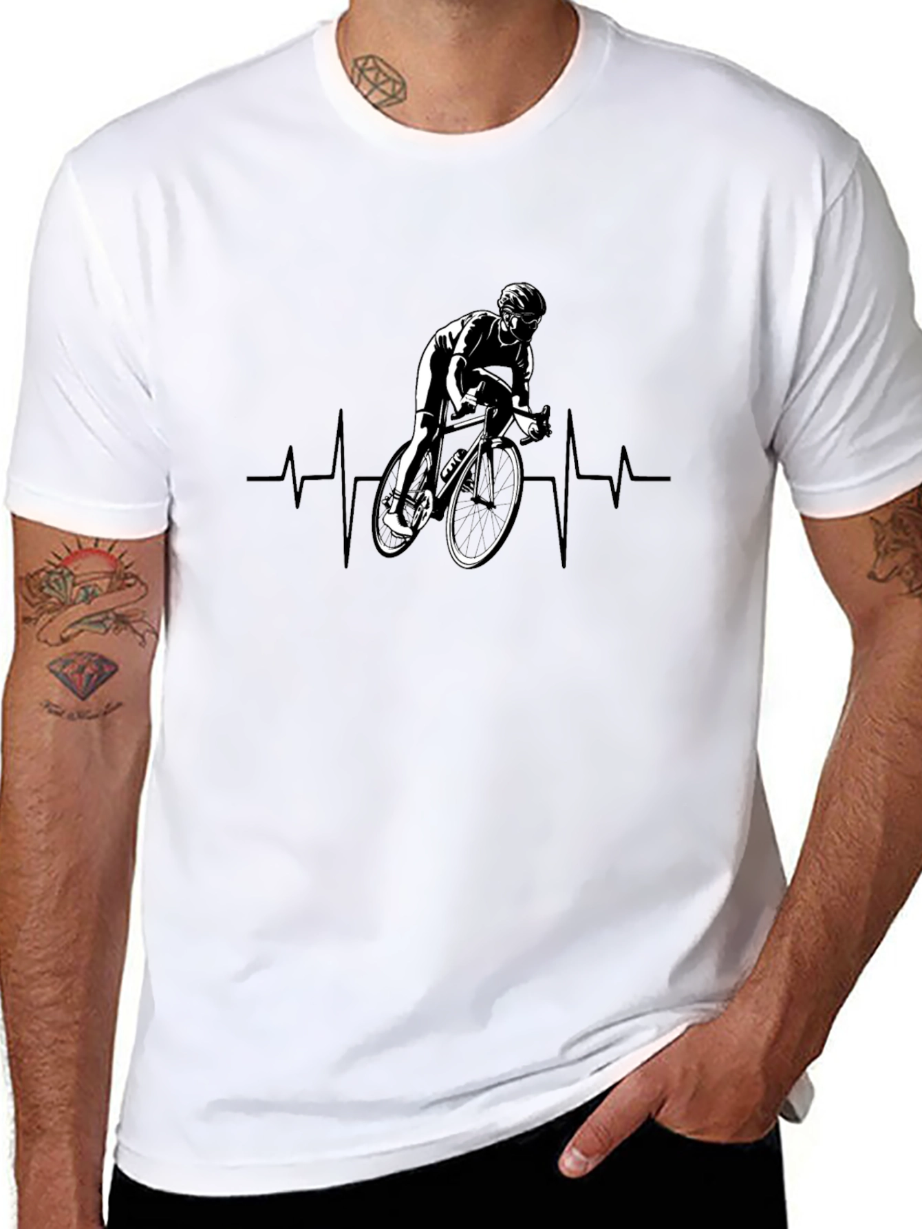 Cyclist Heartbeat T-Shirt - Black Cotton Tee