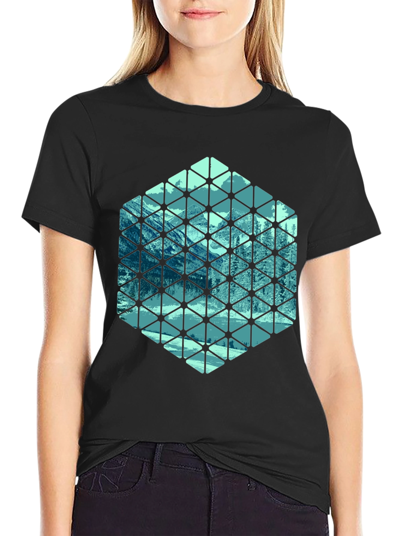 Geometric Mountain Scene T-Shirt