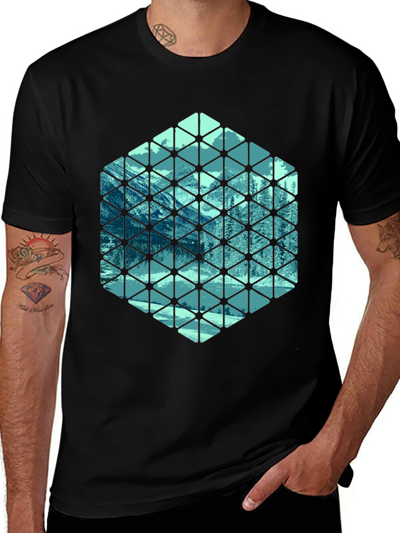 Geometric Mountain Scene T-Shirt