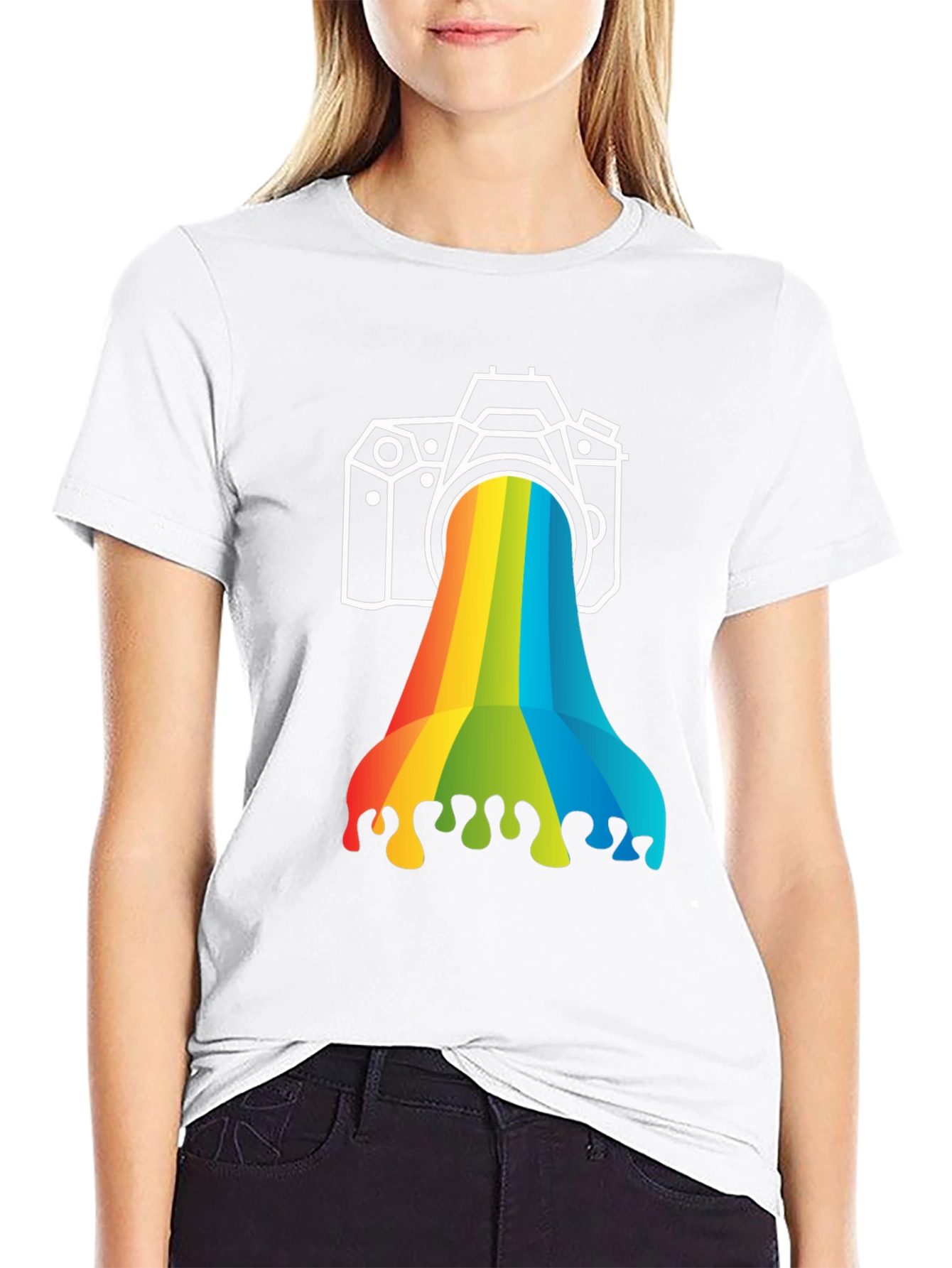 Rainbow Camera Graphic Tee - Black Cotton