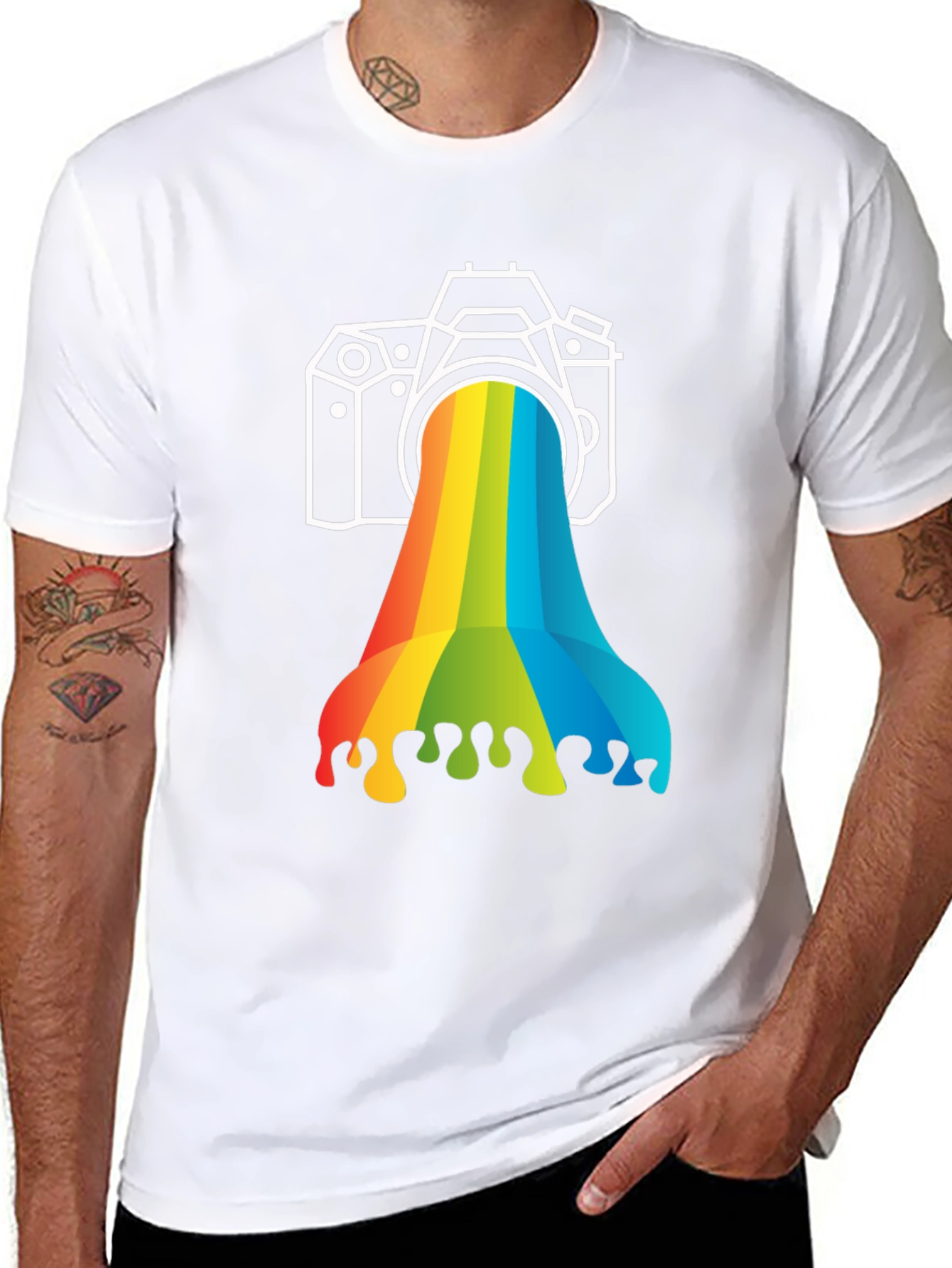 Rainbow Camera Graphic Tee - Black Cotton