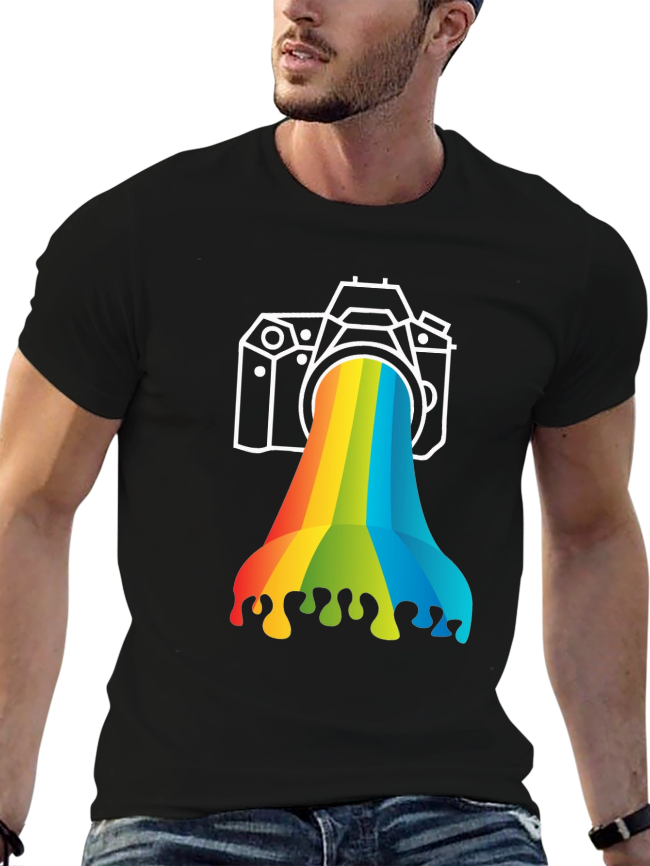 Rainbow Camera Graphic Tee - Black Cotton