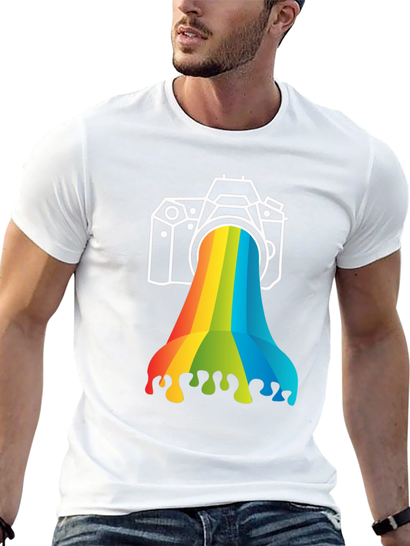 Rainbow Camera Graphic Tee - Black Cotton