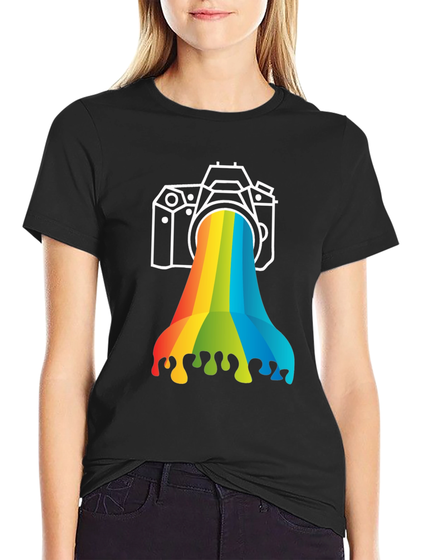 Rainbow Camera Graphic Tee - Black Cotton
