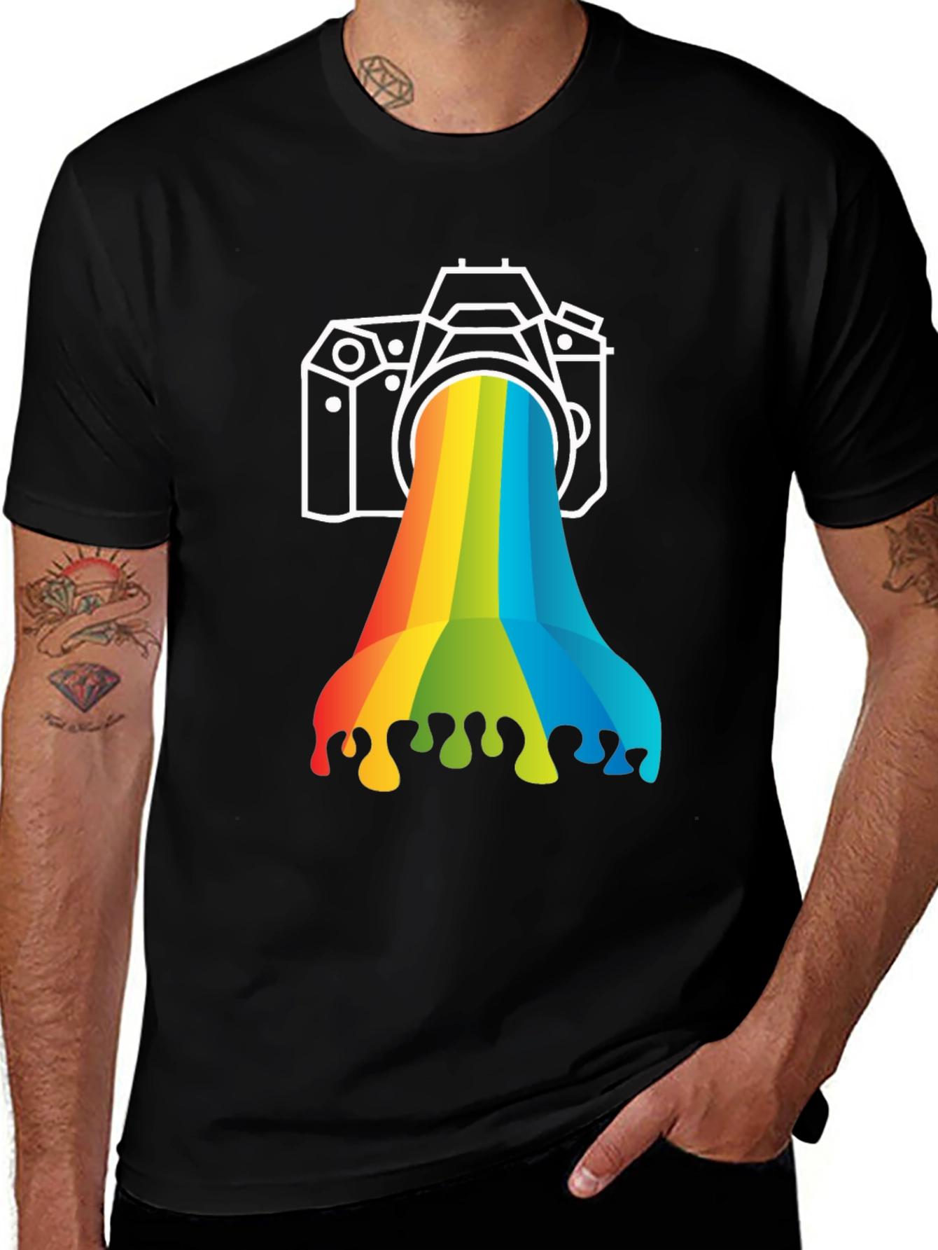 Rainbow Camera Graphic Tee - Black Cotton