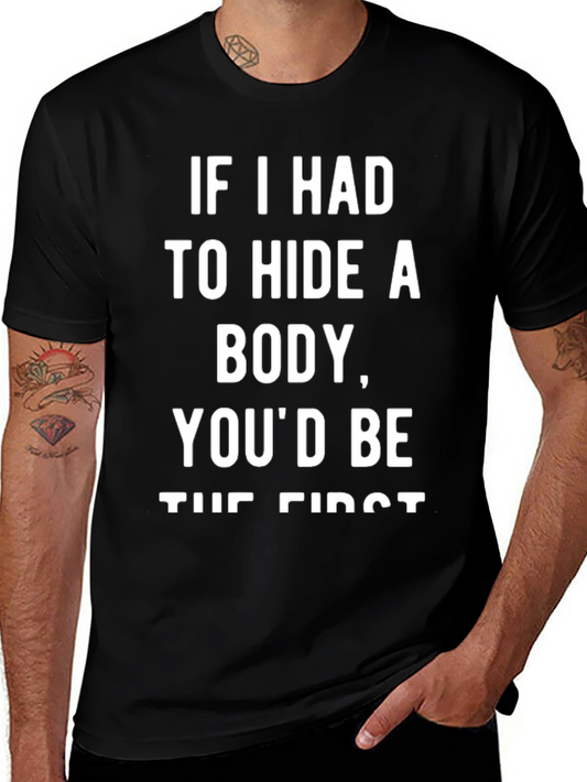 Humorous Hide a Body Graphic Tee - Black Cotton Blend