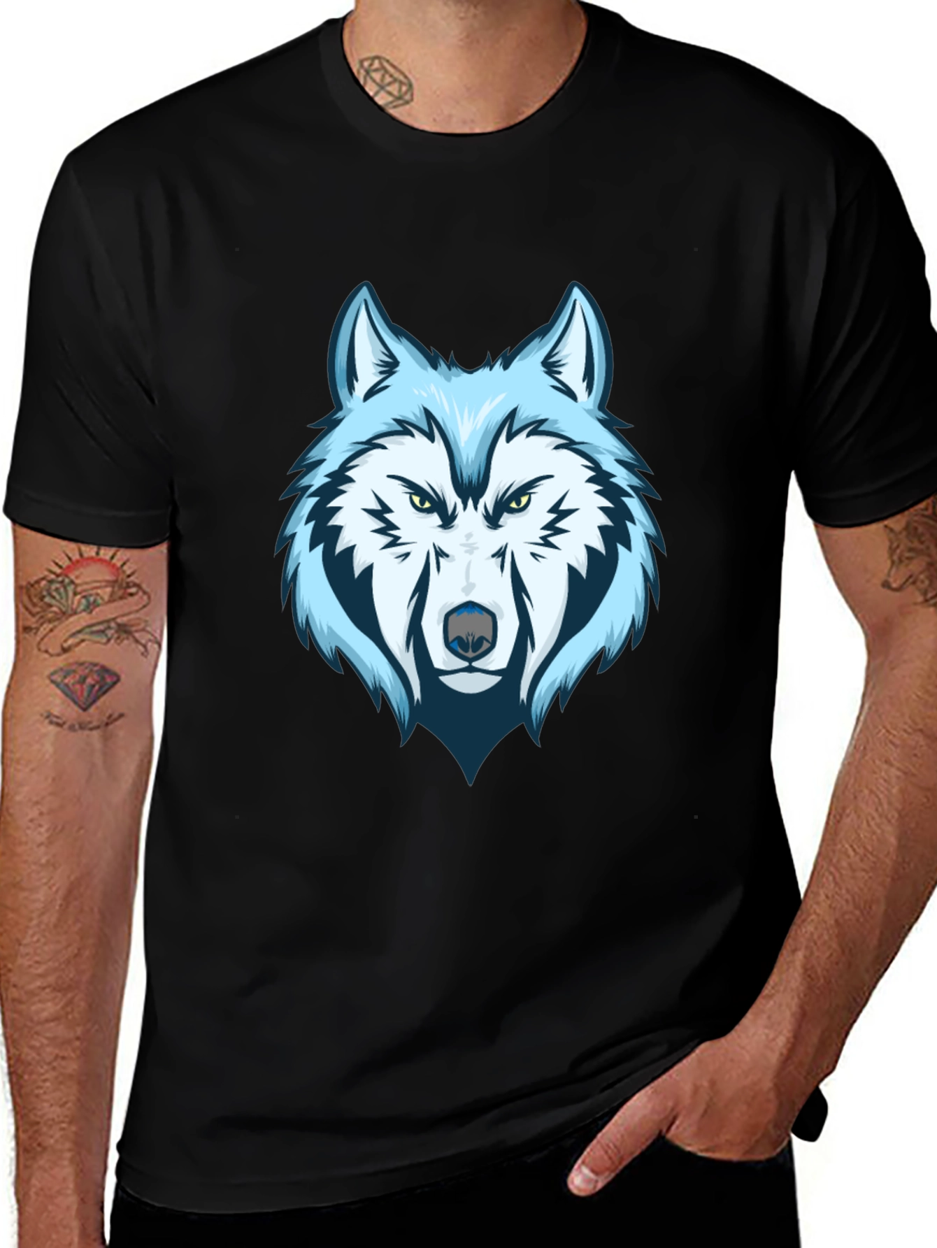 Cool Wolf Graphic Tee - Mens Black T-Shirt