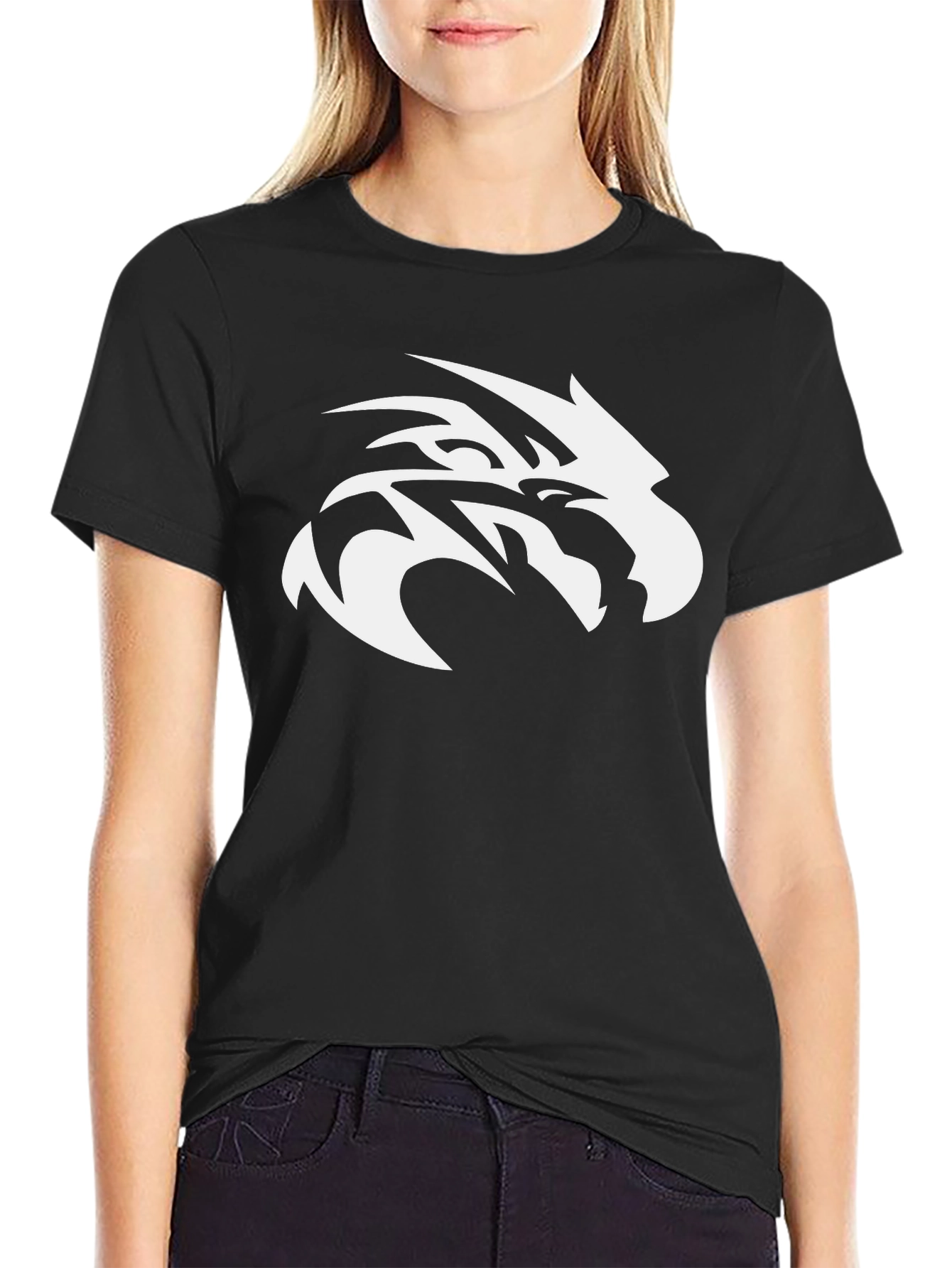 Black T-Shirt with White Eagle Head Graphic