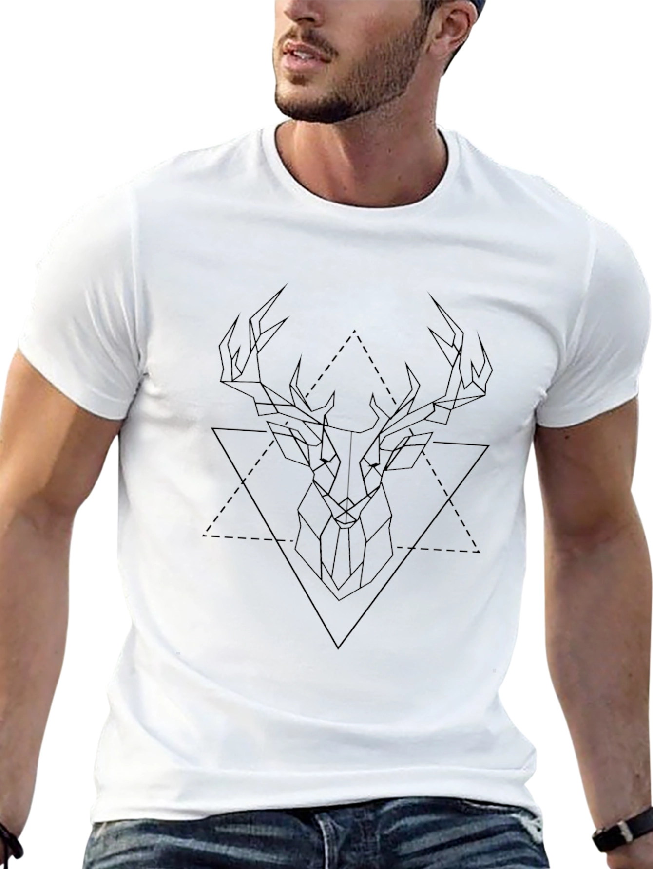 Geometric Deer Head Black T-Shirt
