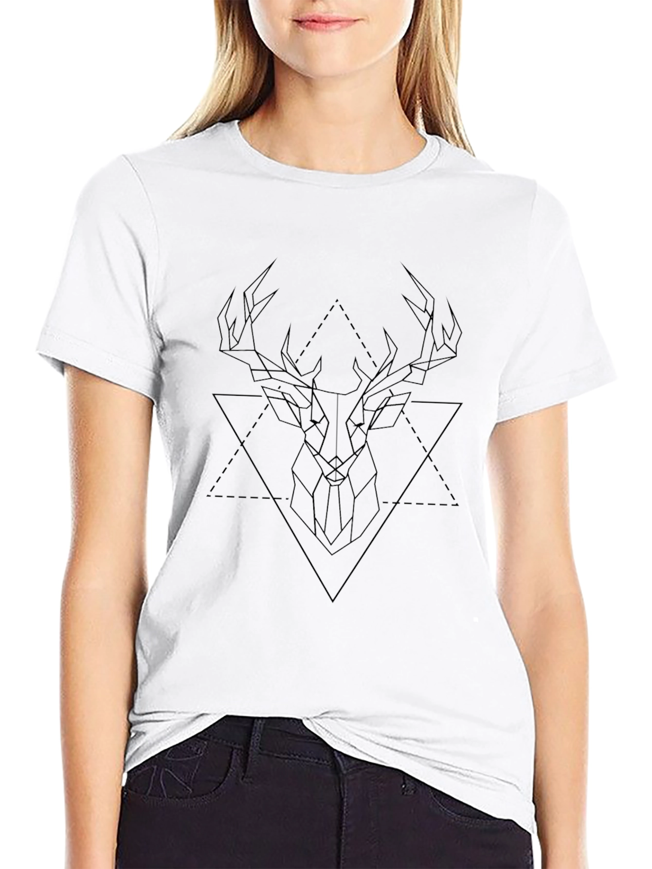 Geometric Deer Head Black T-Shirt