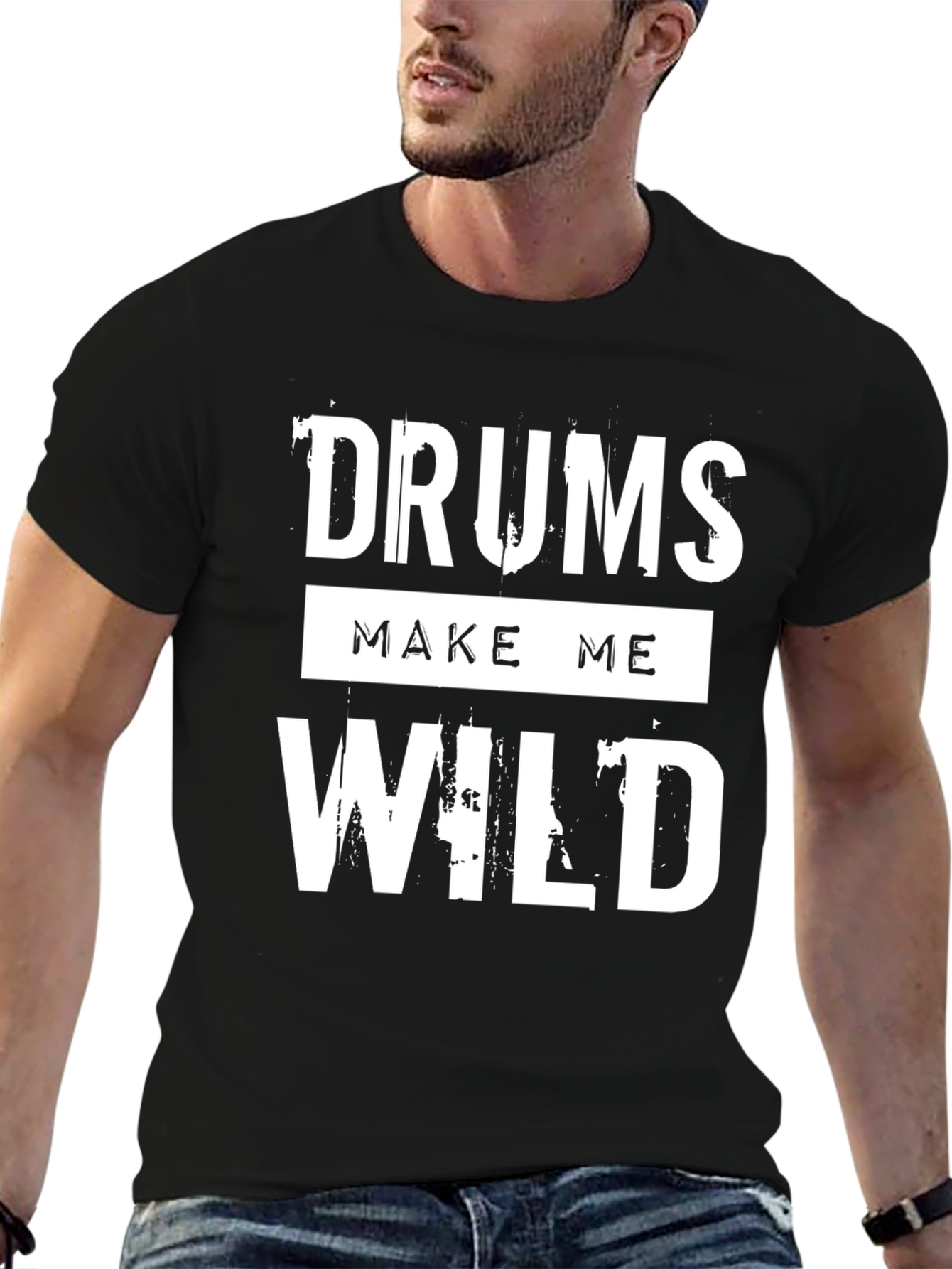 Drums Make Me Wild Black Graphic T-Shirt