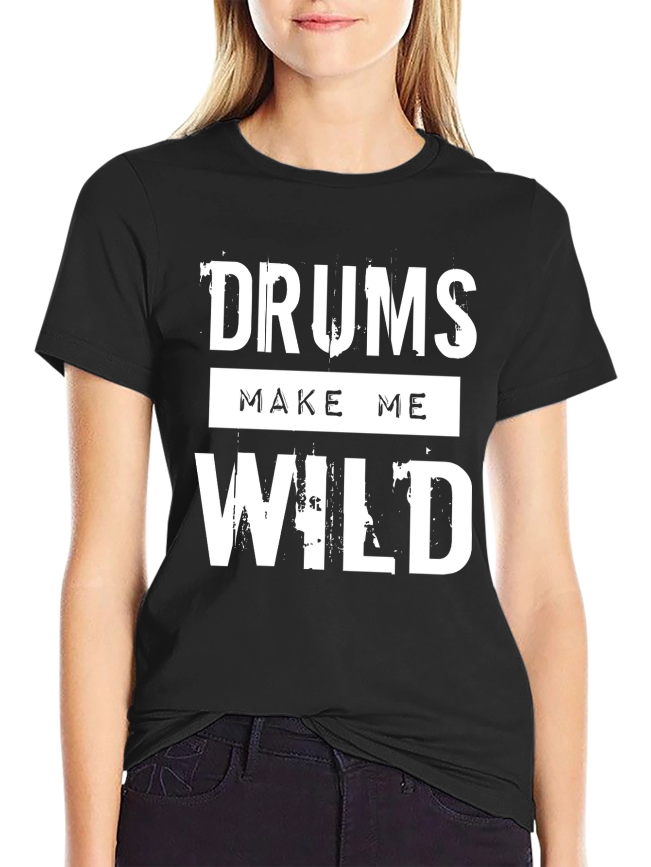 Drums Make Me Wild Black Graphic T-Shirt