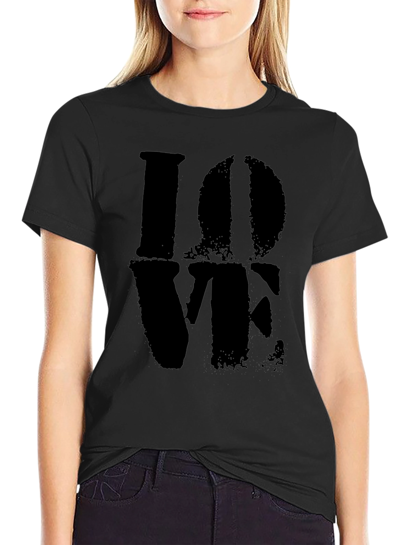 Distressed LOVE Graphic Black Tee