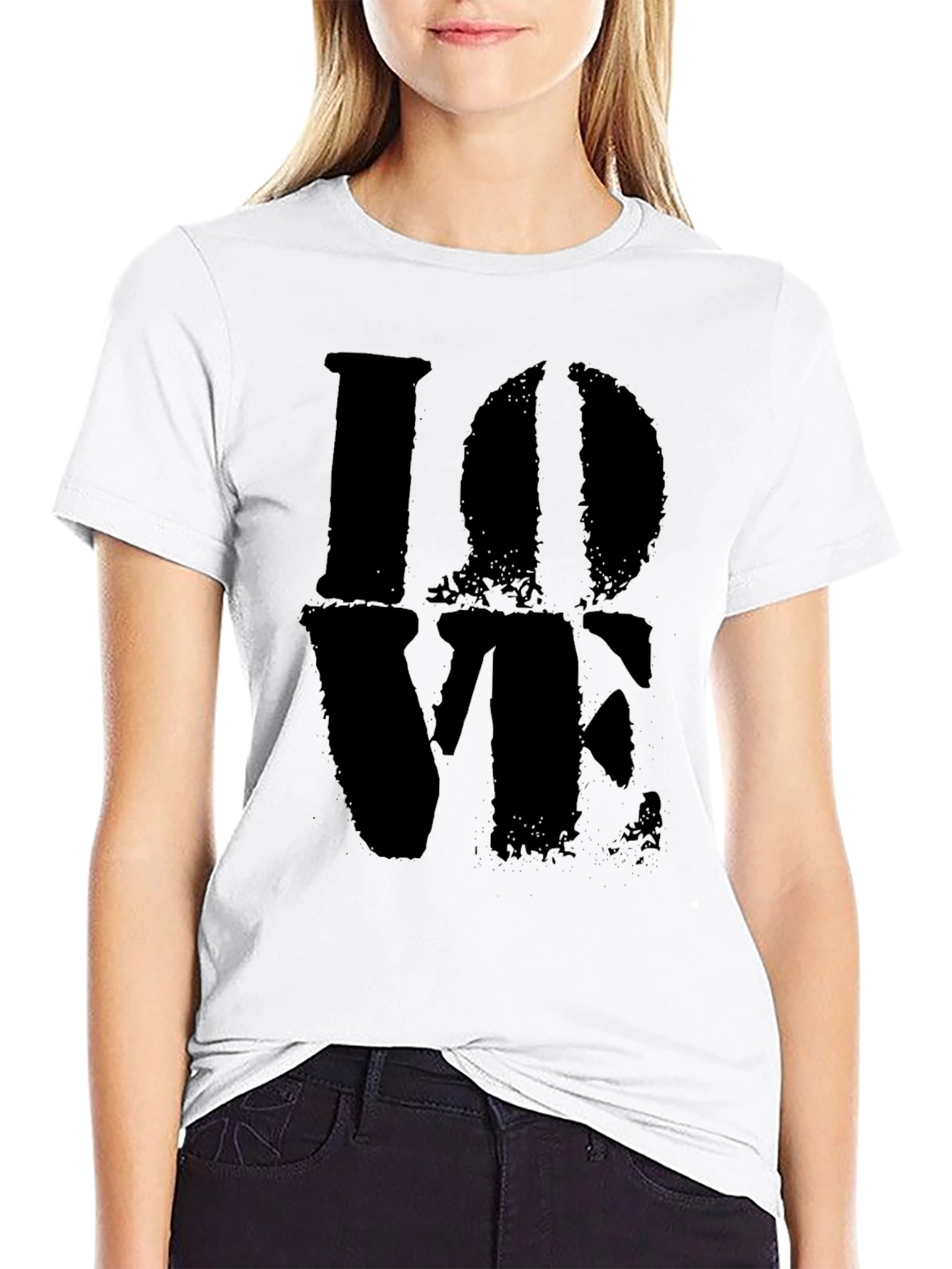 Distressed LOVE Graphic Black Tee