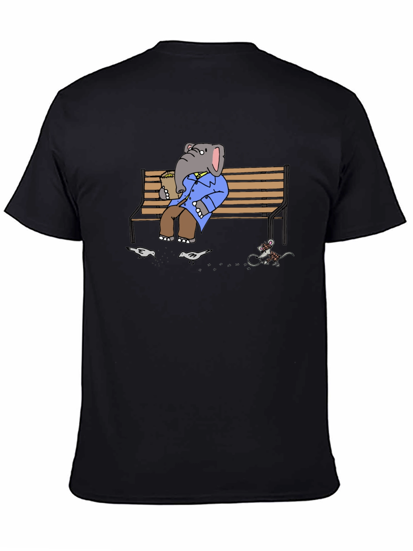 Elephant on Bench T-Shirt - Funny Cartoon Graphic Tee