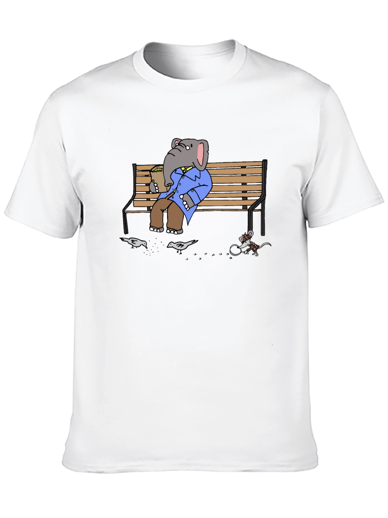 Elephant on Bench T-Shirt - Funny Cartoon Graphic Tee