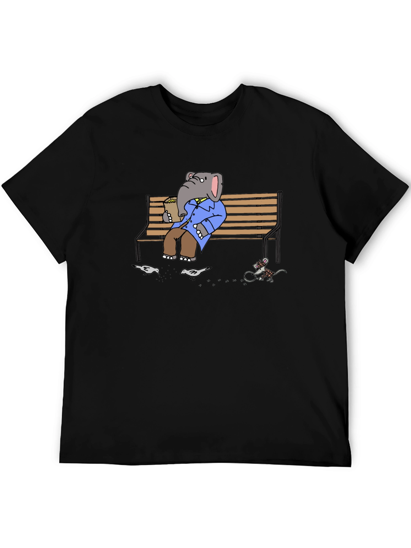 Elephant on Bench T-Shirt - Funny Cartoon Graphic Tee