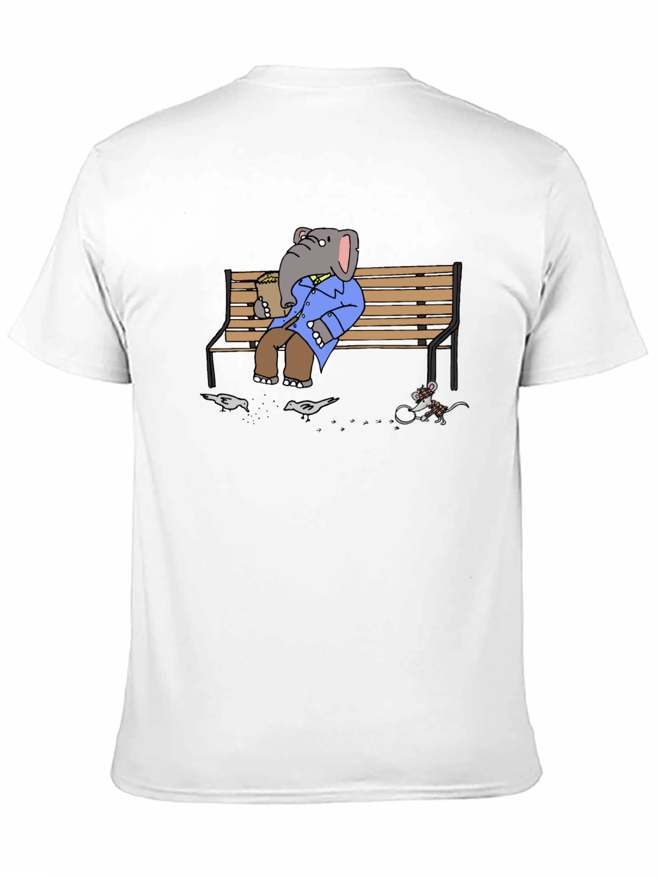 Elephant on Bench T-Shirt - Funny Cartoon Graphic Tee