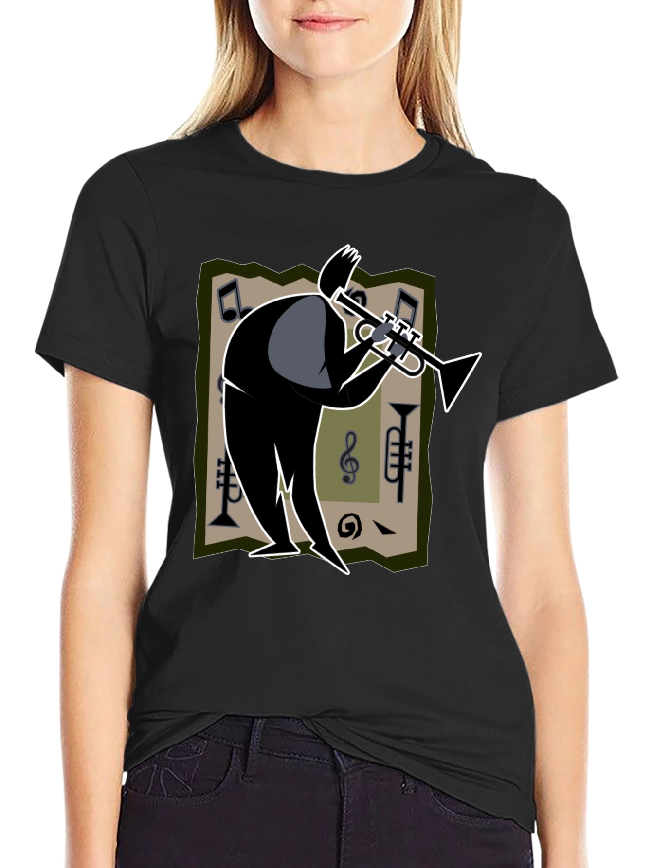 Cool Jazz Musician Graphic Tee - Black Cotton Shirt