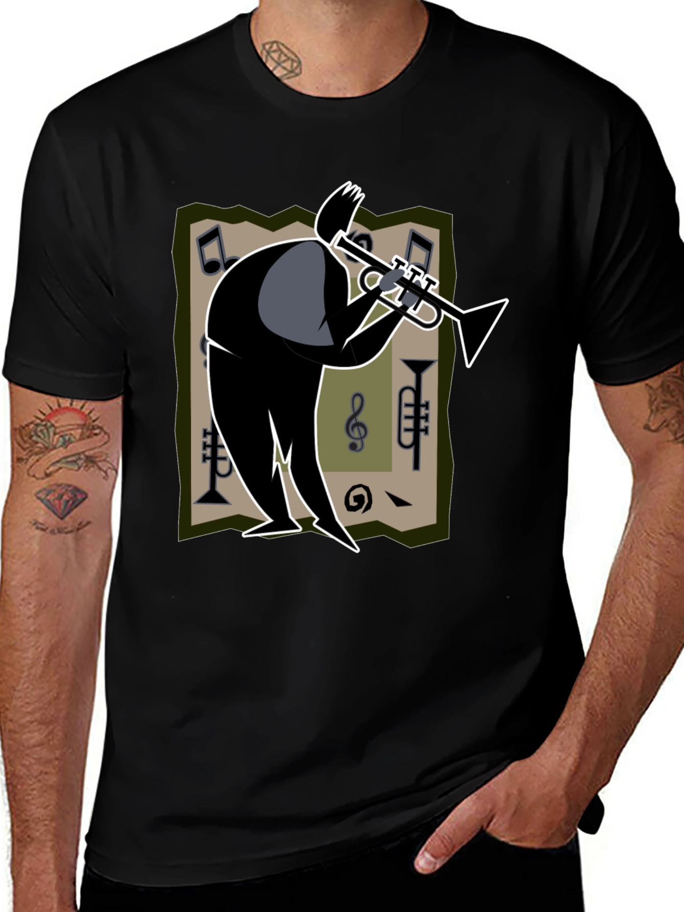 Cool Jazz Musician Graphic Tee - Black Cotton Shirt
