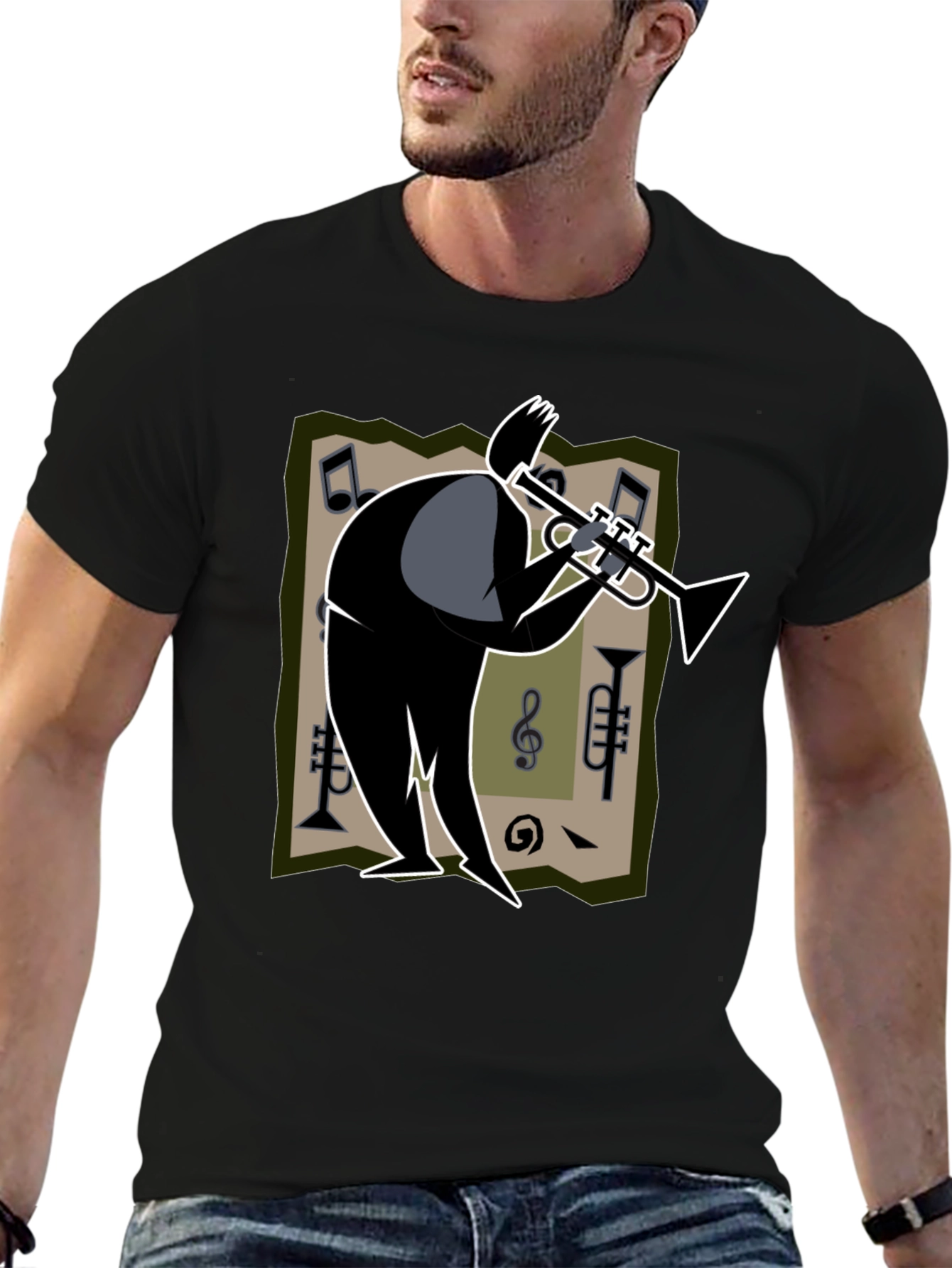 Cool Jazz Musician Graphic Tee - Black Cotton Shirt
