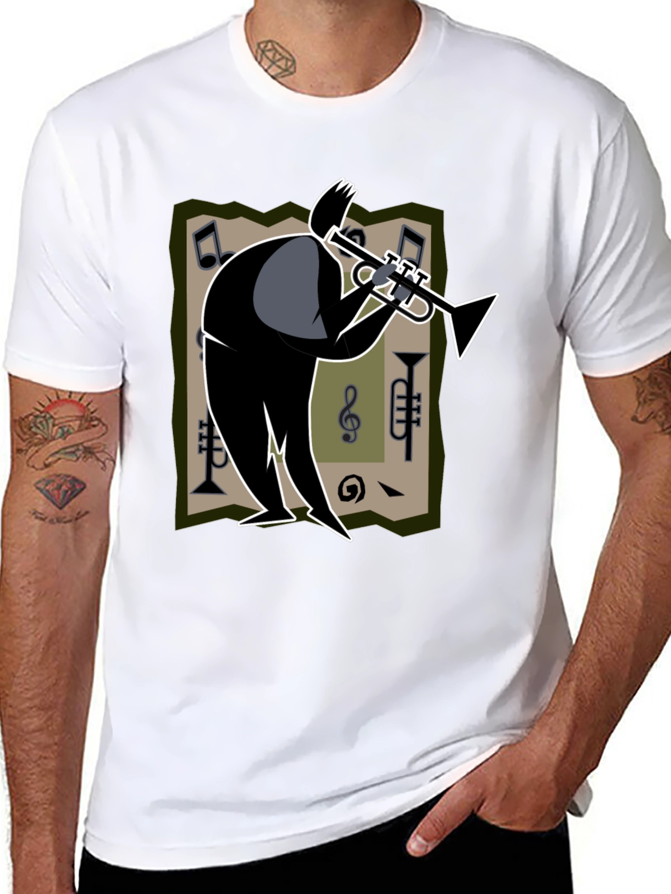 Cool Jazz Musician Graphic Tee - Black Cotton Shirt
