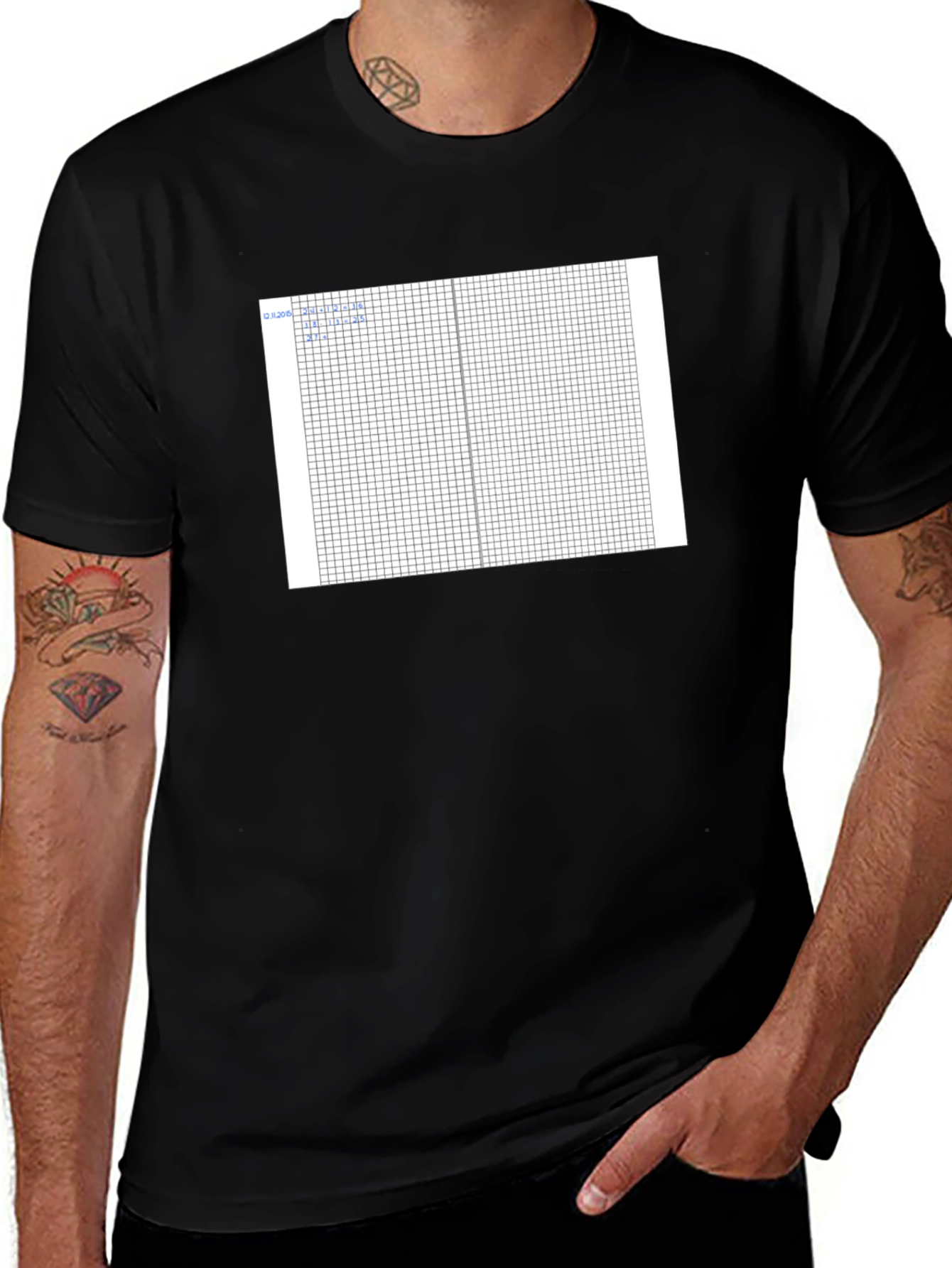 Grid Design Black Cotton T-Shirt