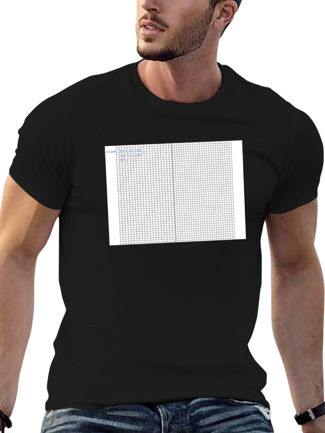 Grid Design Black Cotton T-Shirt