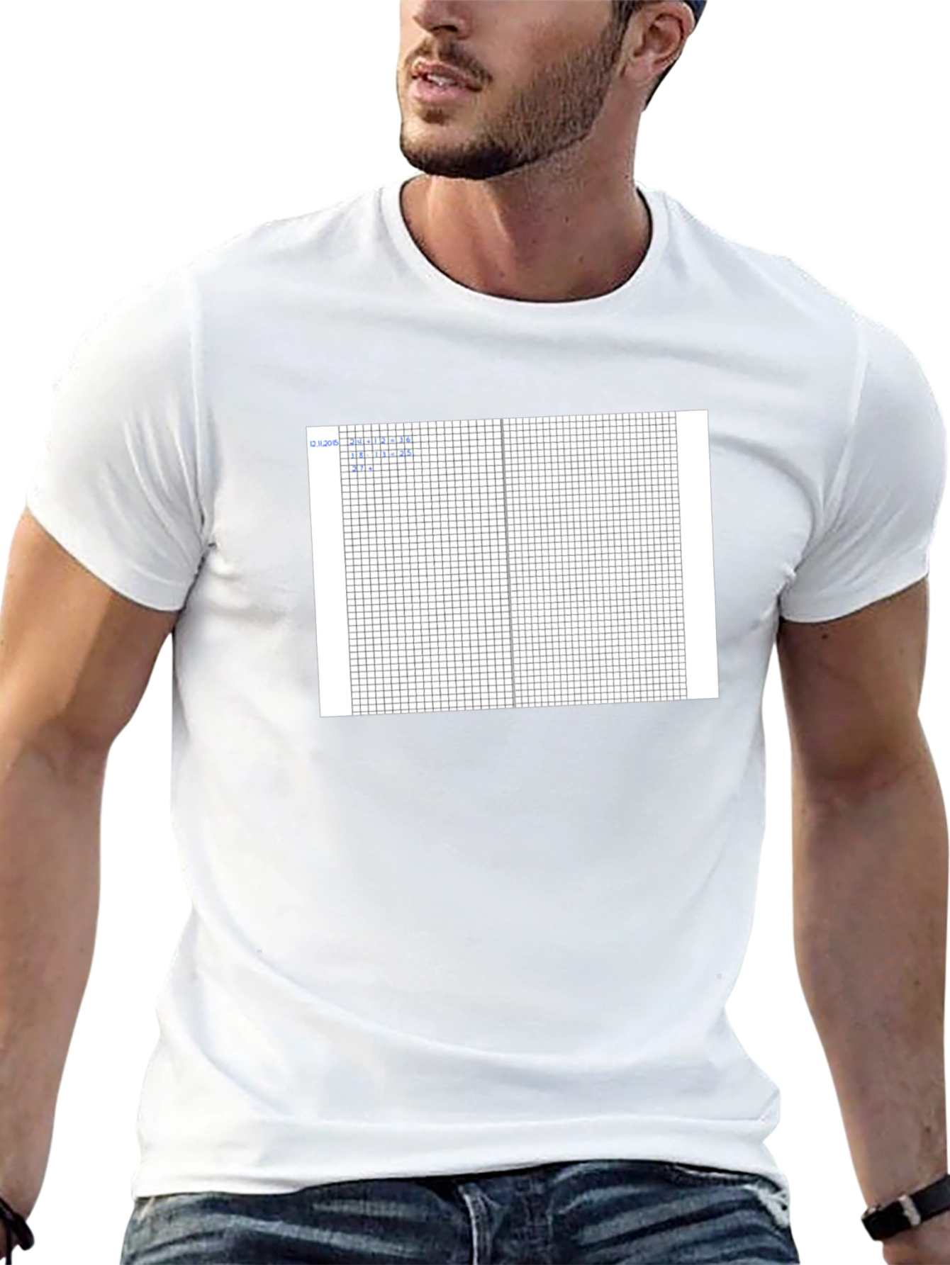 Grid Design Black Cotton T-Shirt