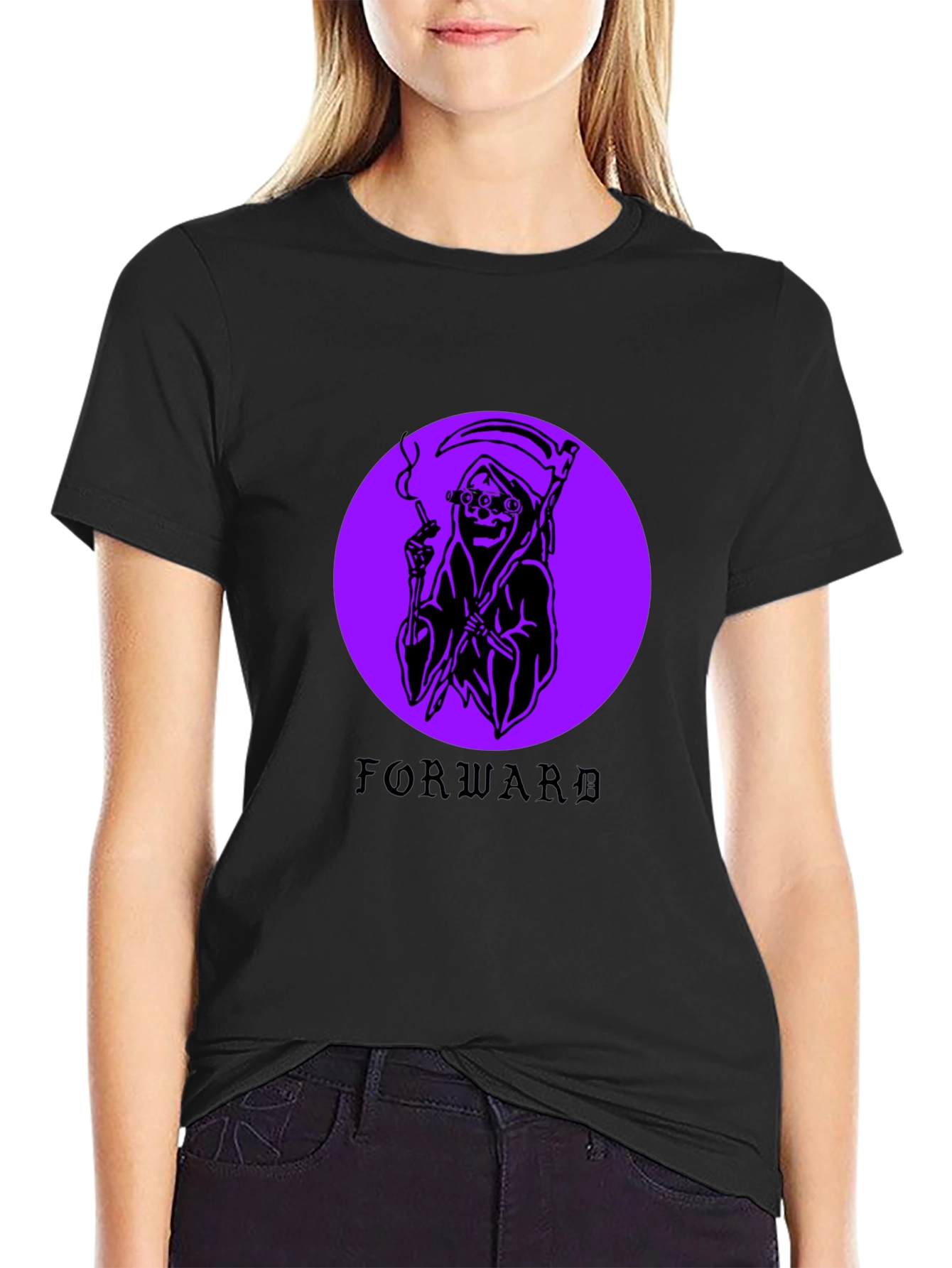 Grim Reaper Forward Graphic Black T-Shirt