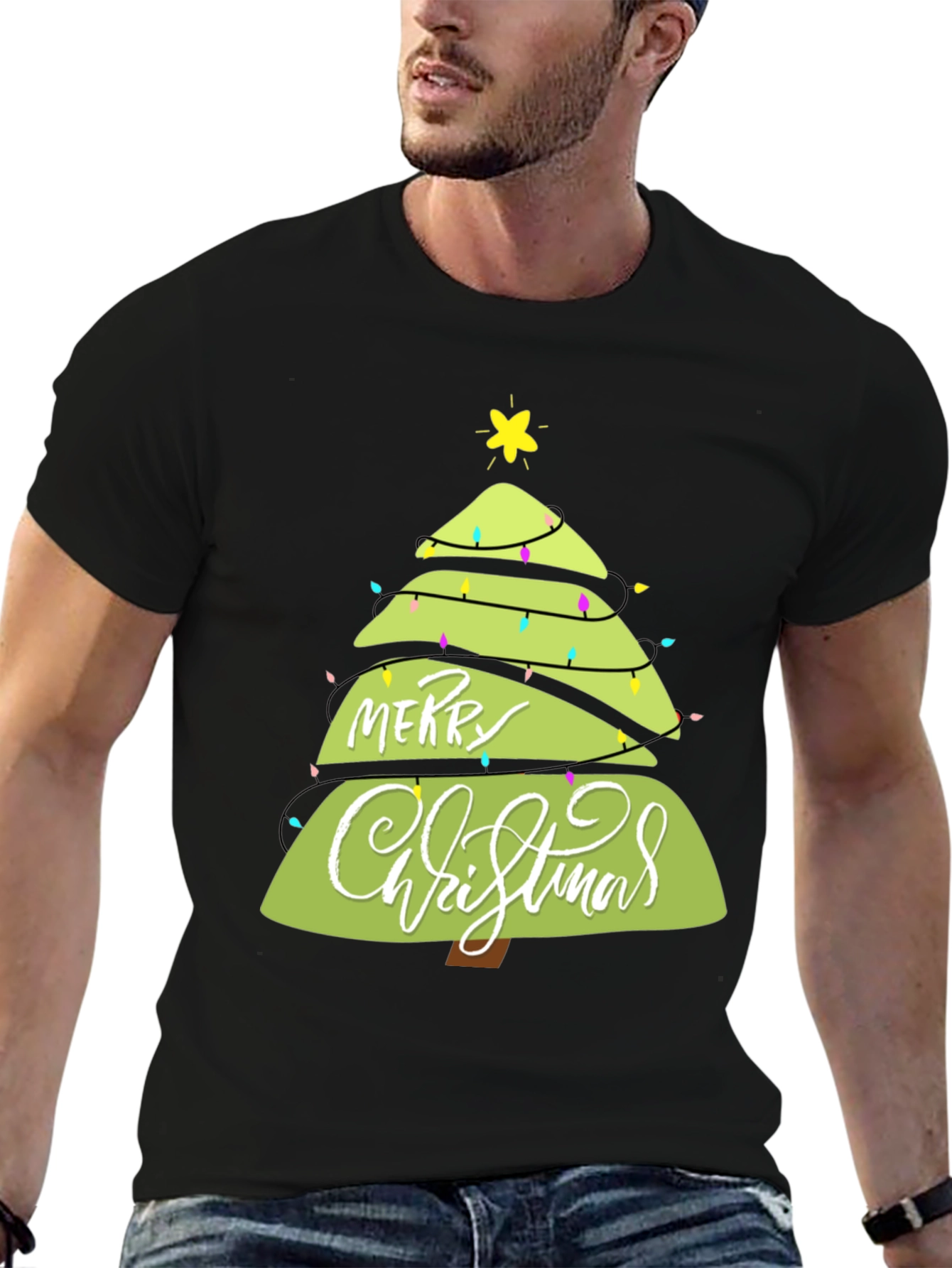 Merry Christmas Tree Graphic T-Shirt