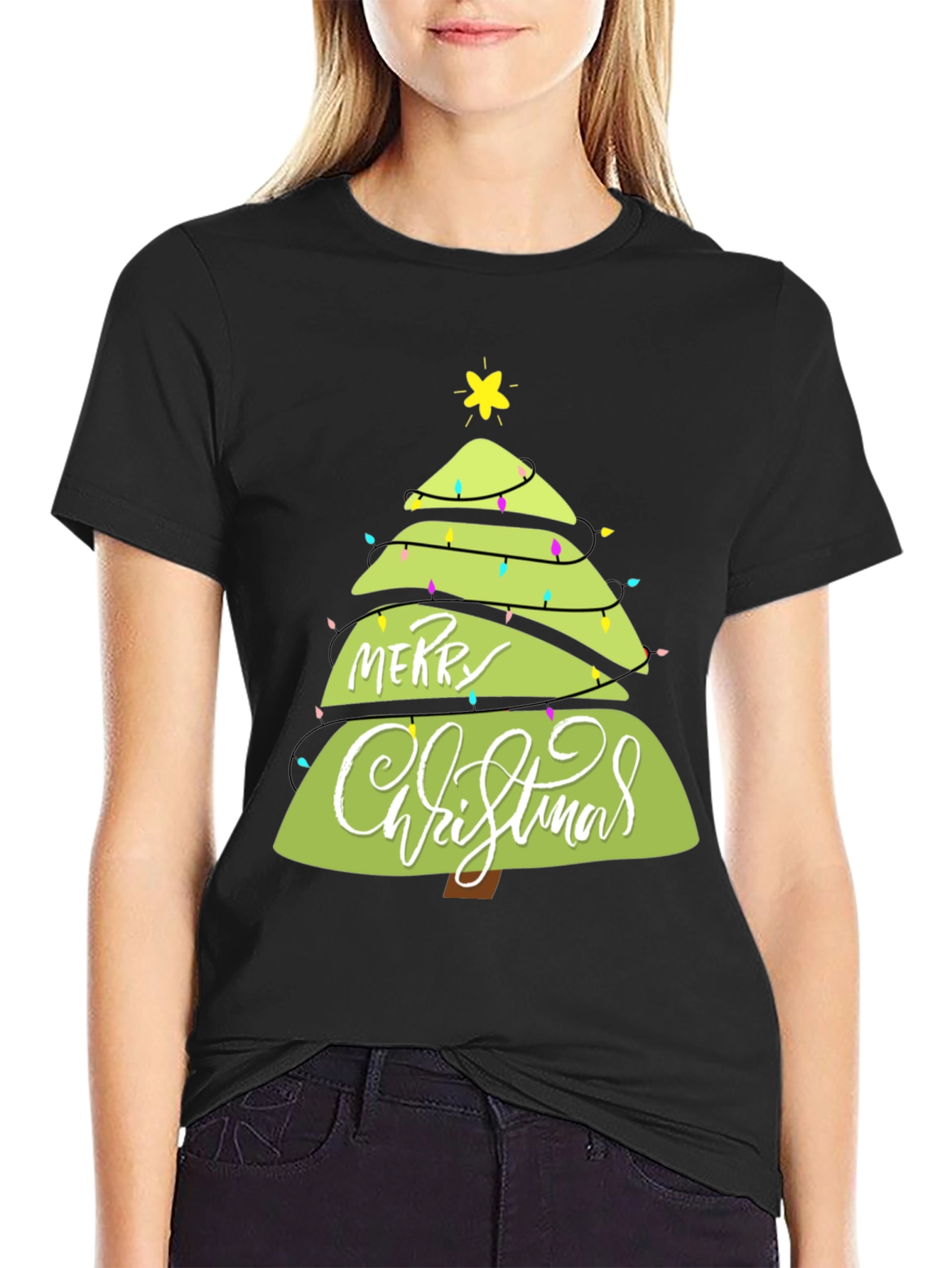 Merry Christmas Tree Graphic T-Shirt