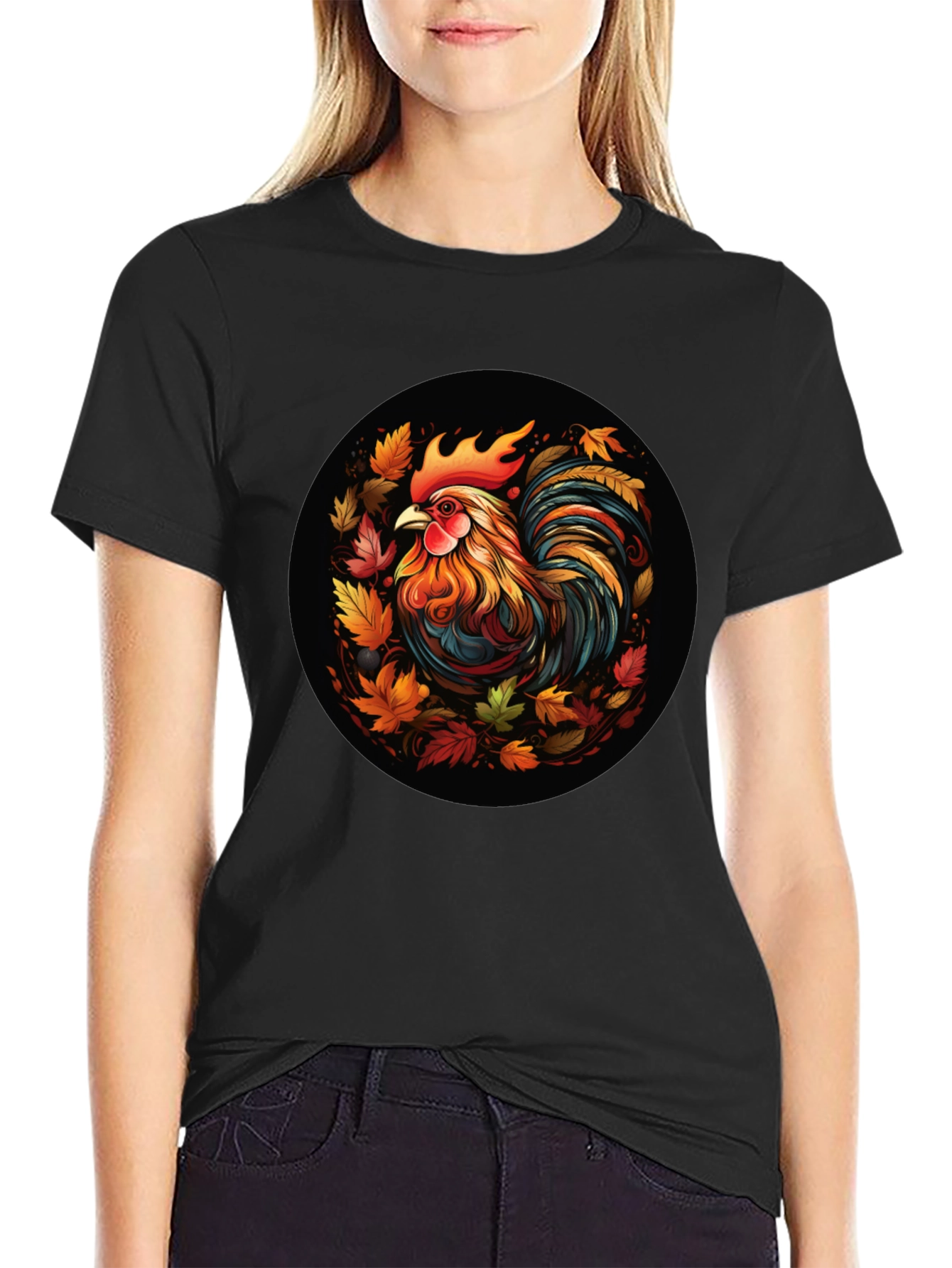 Autumn Rooster T-Shirt - Artistic Fall Design