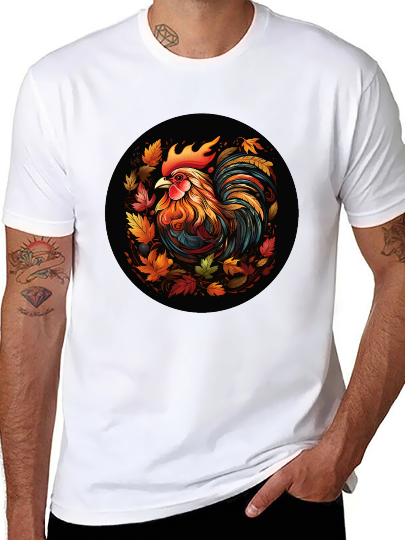 Autumn Rooster T-Shirt - Artistic Fall Design