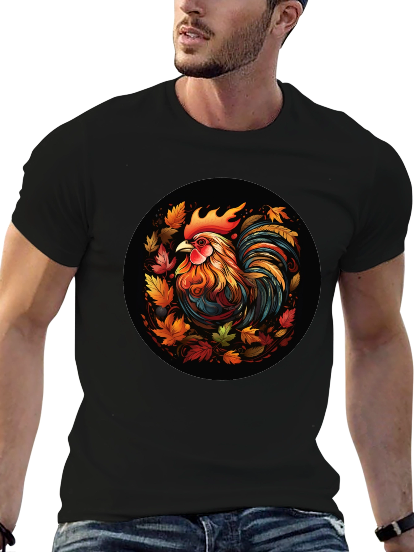 Autumn Rooster T-Shirt - Artistic Fall Design