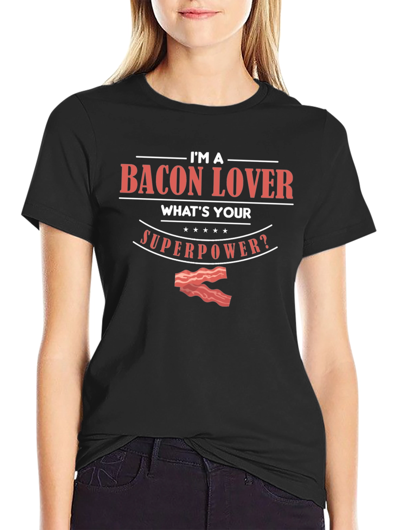 Bacon Lover Superpower Graphic Tee - Black Cotton