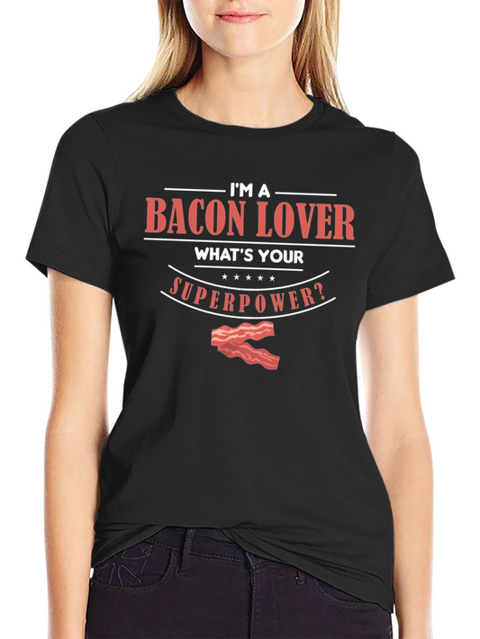 Bacon Lover Superpower Graphic Tee - Black Cotton