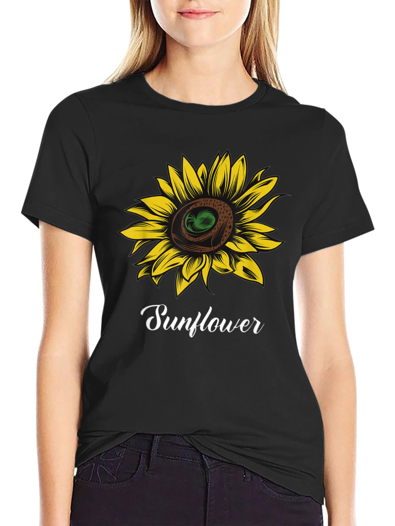 Sunflower Graphic T-Shirt - Stylish Black Tee