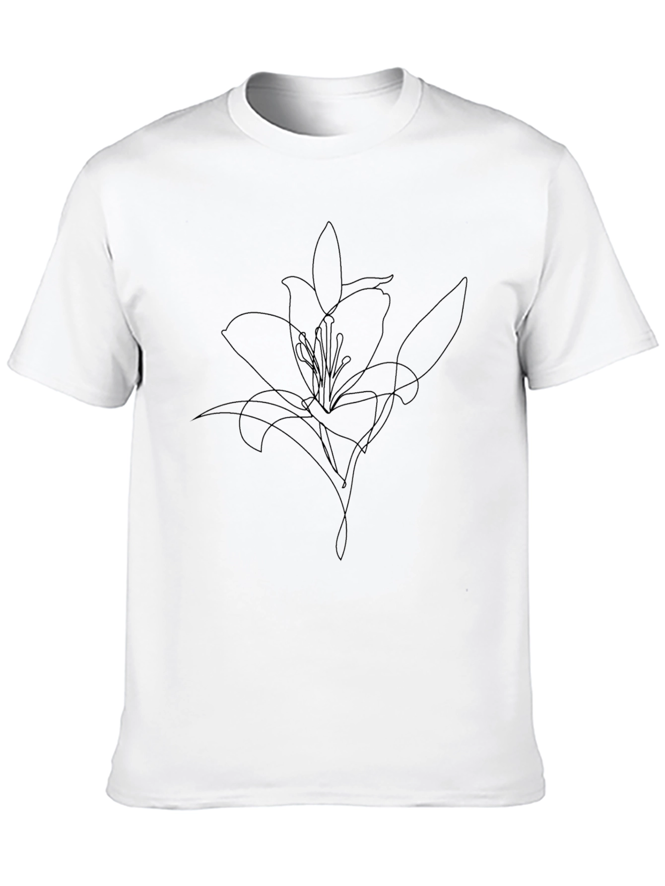 Minimalist Lily Line Art Black T-Shirt