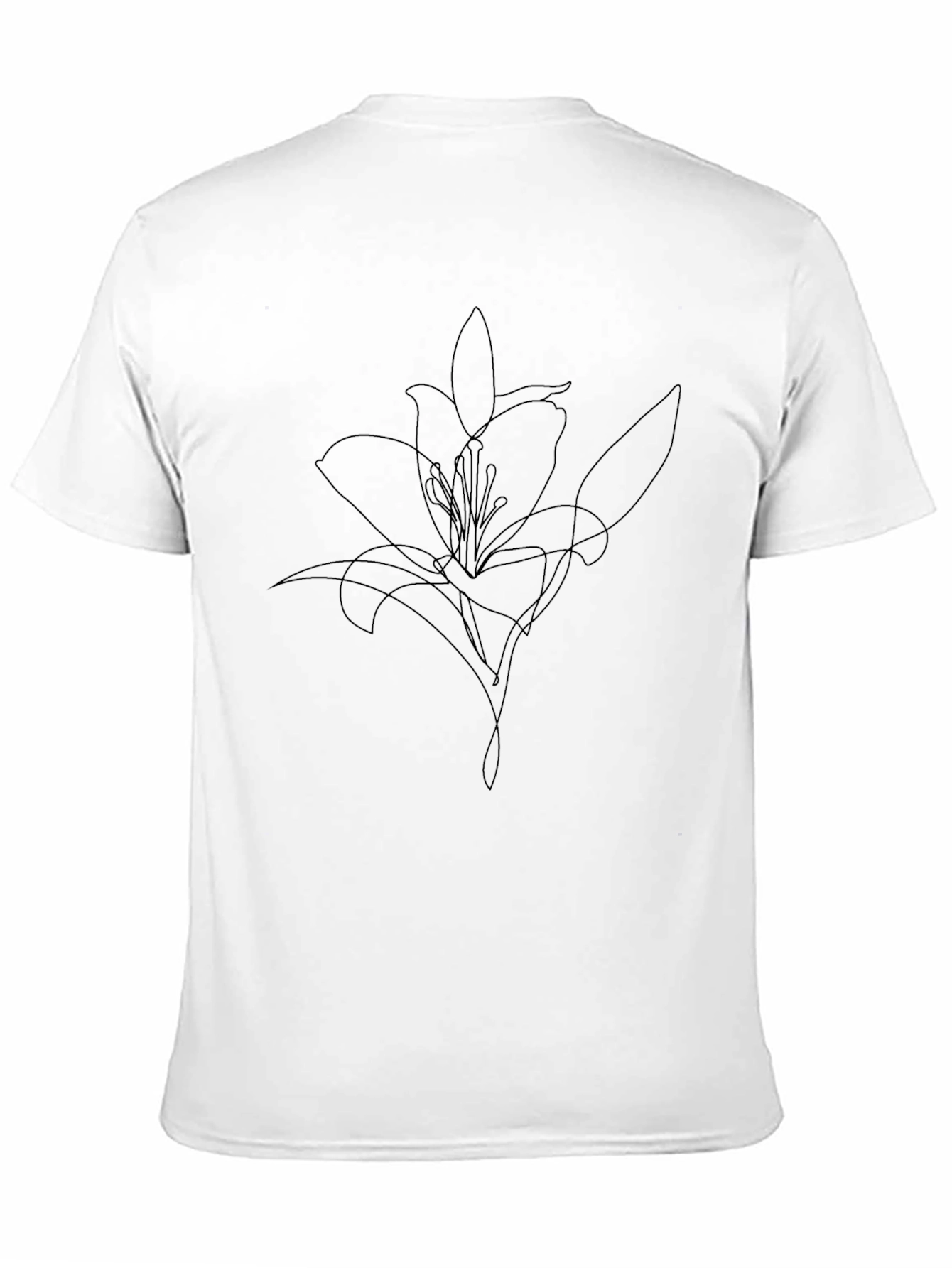 Minimalist Lily Line Art Black T-Shirt
