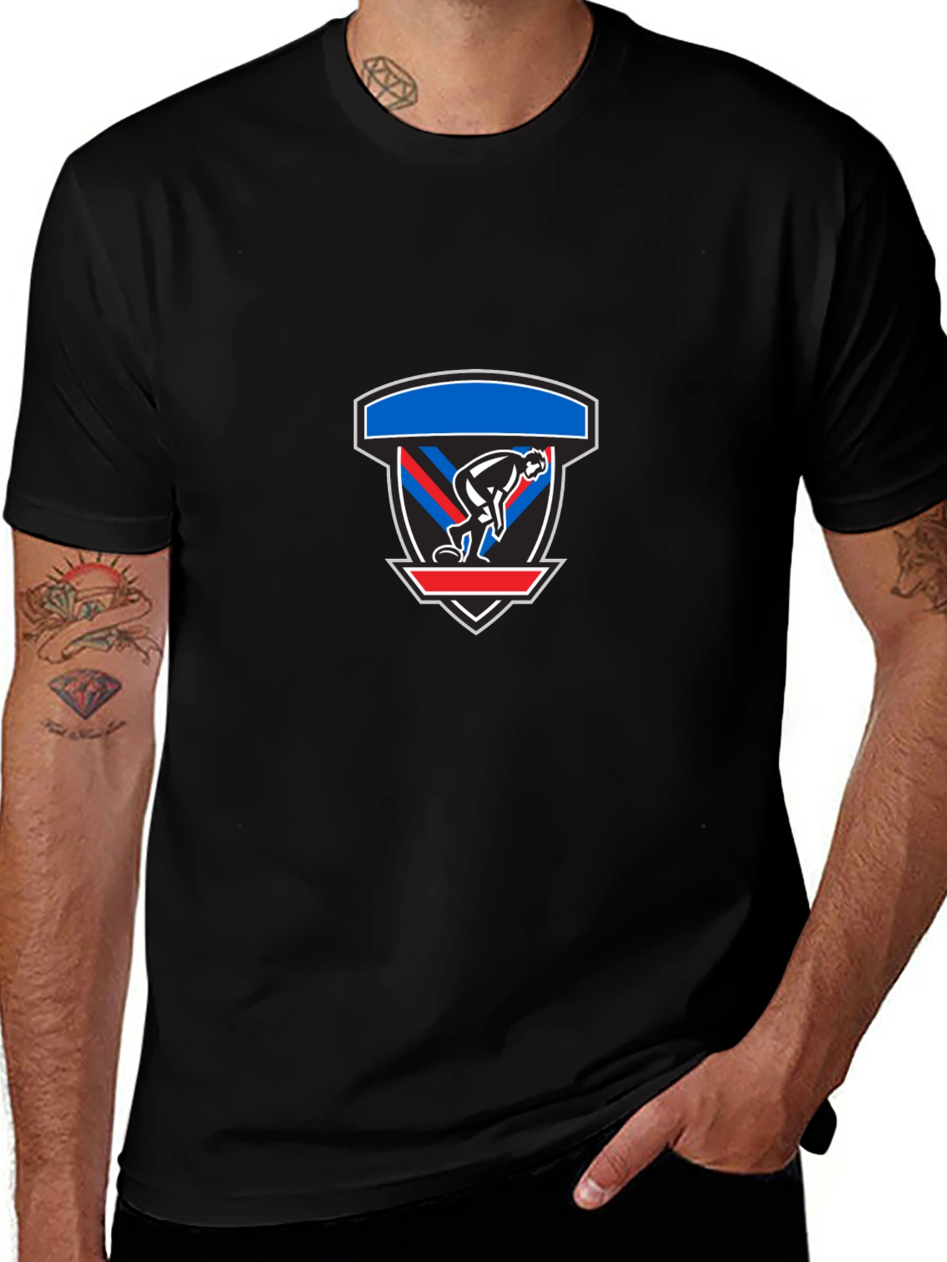Black Graphic Tee: Abstract Shield Design