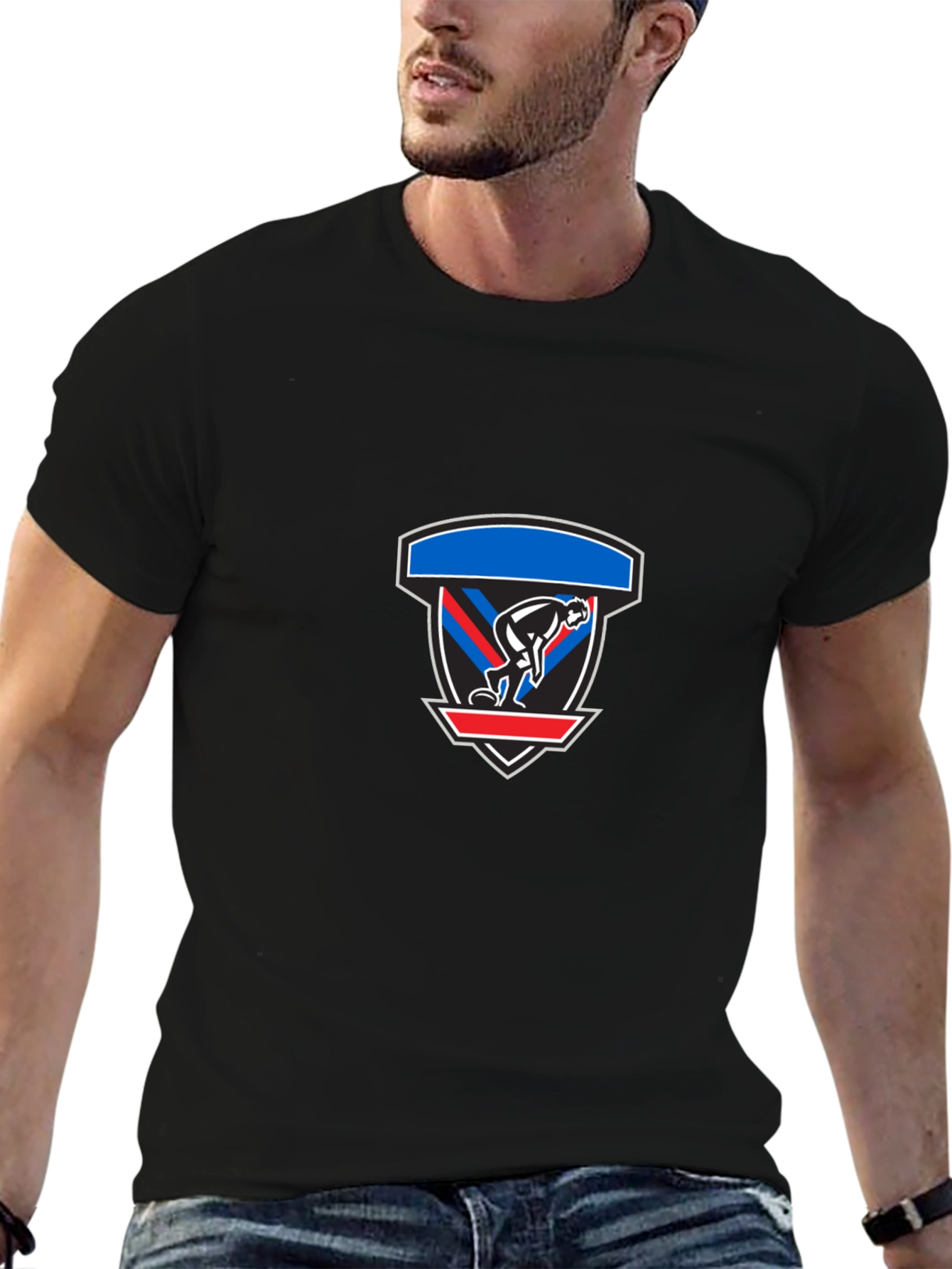 Black Graphic Tee: Abstract Shield Design